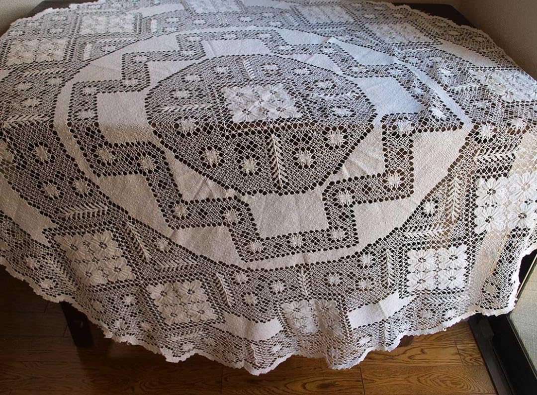 テーブルクロス　刺繍　レース　ヴィンテージ　総手作り　ハンドメイド 刺繍テーブルクロス | iichi 日々の暮らしを心地よくする