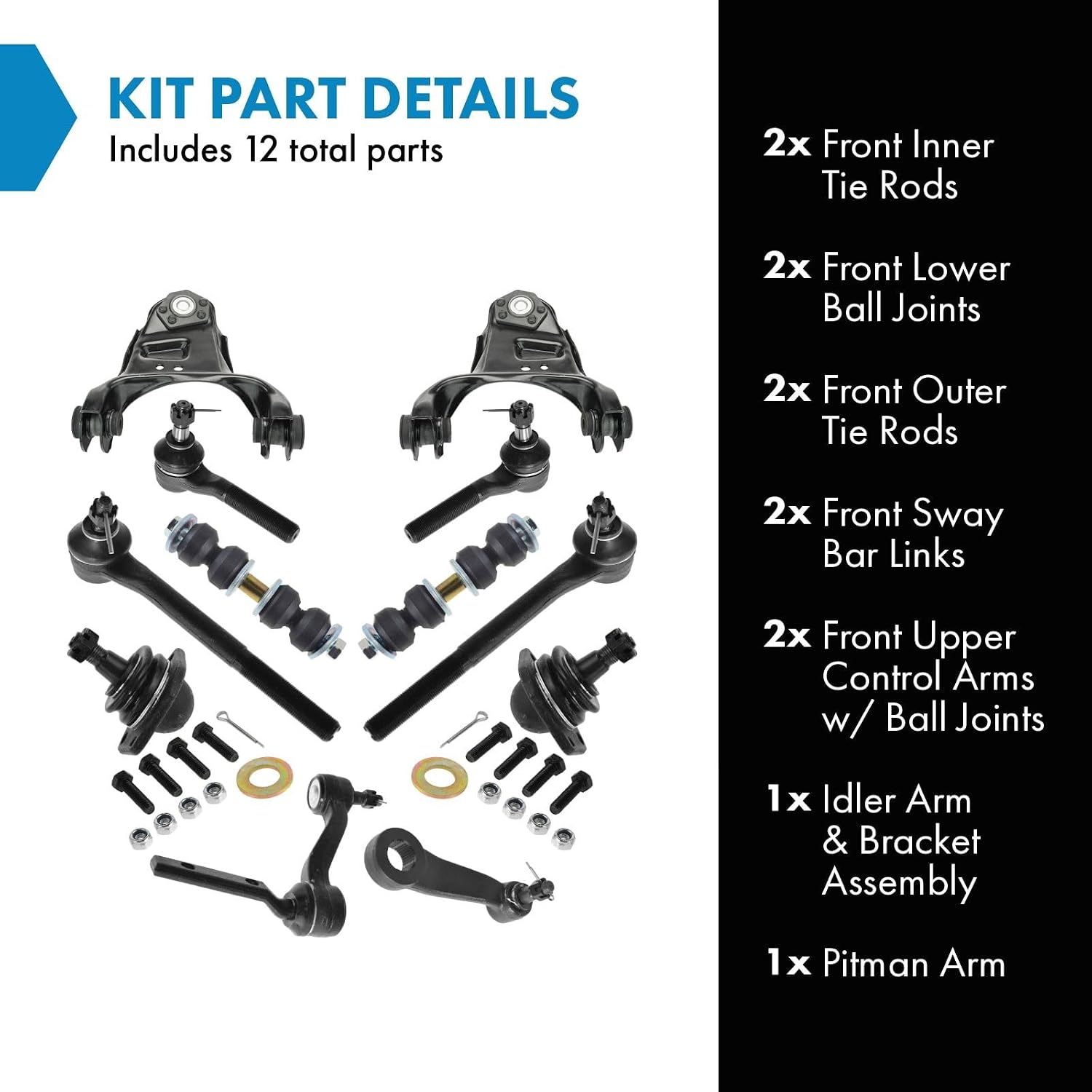 TRQ Front Steering & Suspension Kit Compatible with 1998-2005 Chevrolet GMC Isuzu Oldsmobile