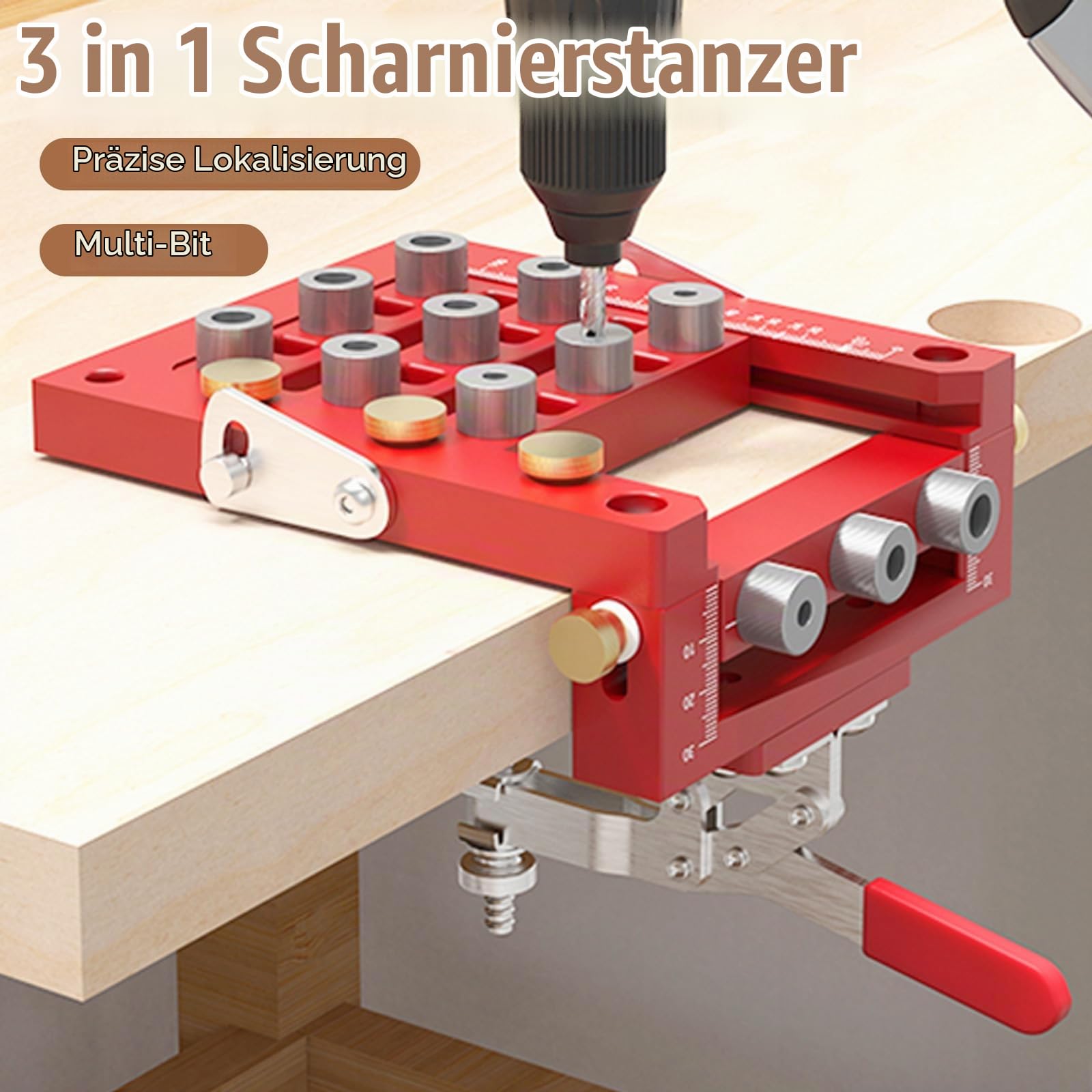 Bohrschablone, Dübel 2/6/8/10/15/20/35mm Pocket Hole Jig Set 3-in-1 Taschenlocher Bohrschablone Dübelhilfe für Holzbearbeitung mit Positionierungsclip Einstellbare Bohrführung Puncher Locator