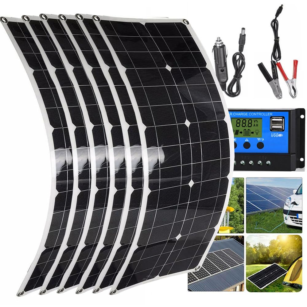 Kit De Panel Solar Flexible De 100 W, 200 W, 300 W, 400 W, 500 W, 600 W + Controlador De 40 A, Panel Solar PortáTil De AlimentacióN Usb De 12 V Para Autocaravana/Techo/Barco/Coche/Camping,6x100W