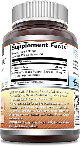Miniatura 2 de Amazing Formulas CoQ10 con suplemento de bioperina  60 cápsulas blandas  100 mg por porción  Sin OMG  Sin gluten  Fabricado en Estados Unidos