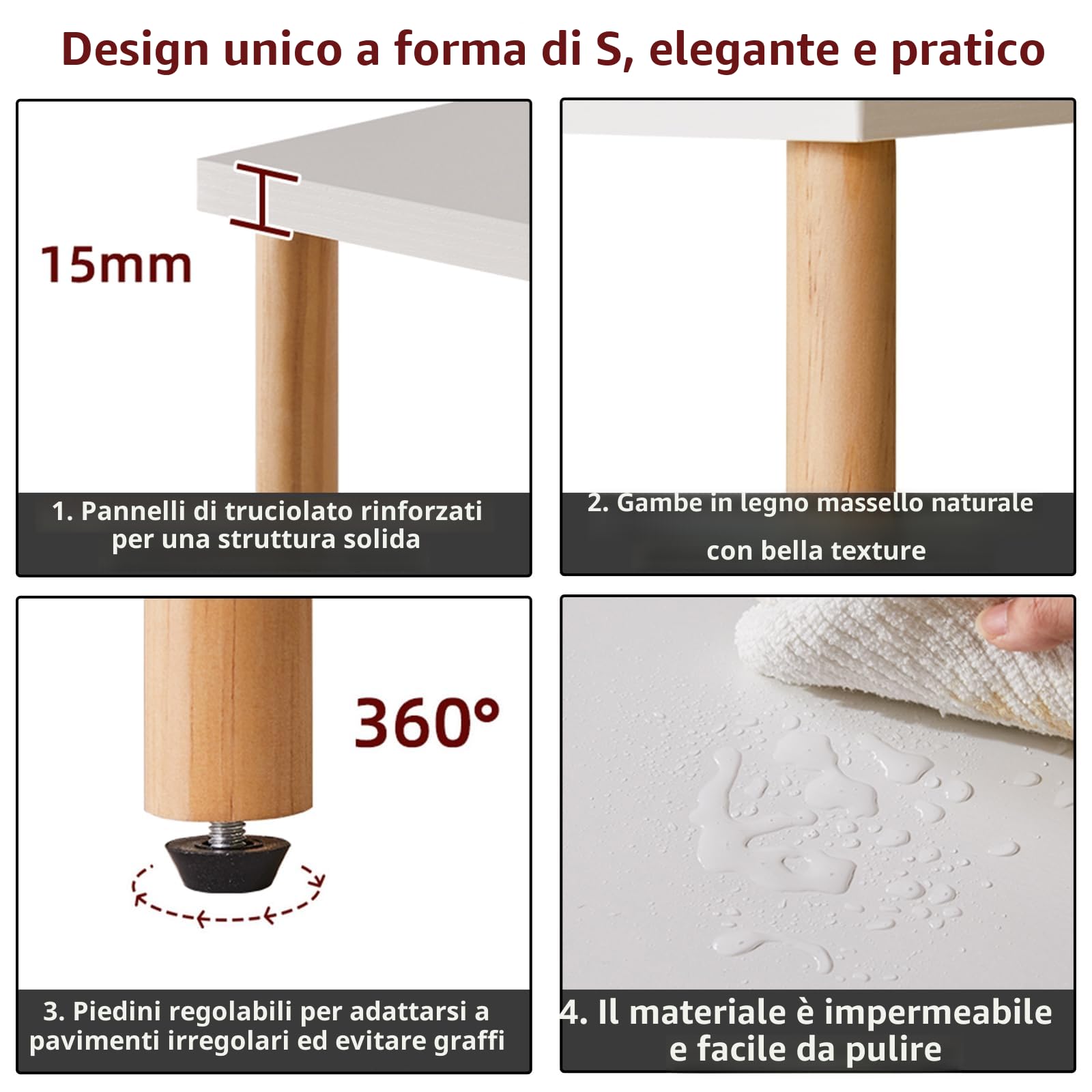 Aibiju Tavolino Bianco, Tavolino Piccolo, Comodino Moderno con contenitore per Camera da Letto/Soggiorno/Corridoio/Ufficio, Bianco+Gambe in Legno Naturale, YD-TM152W