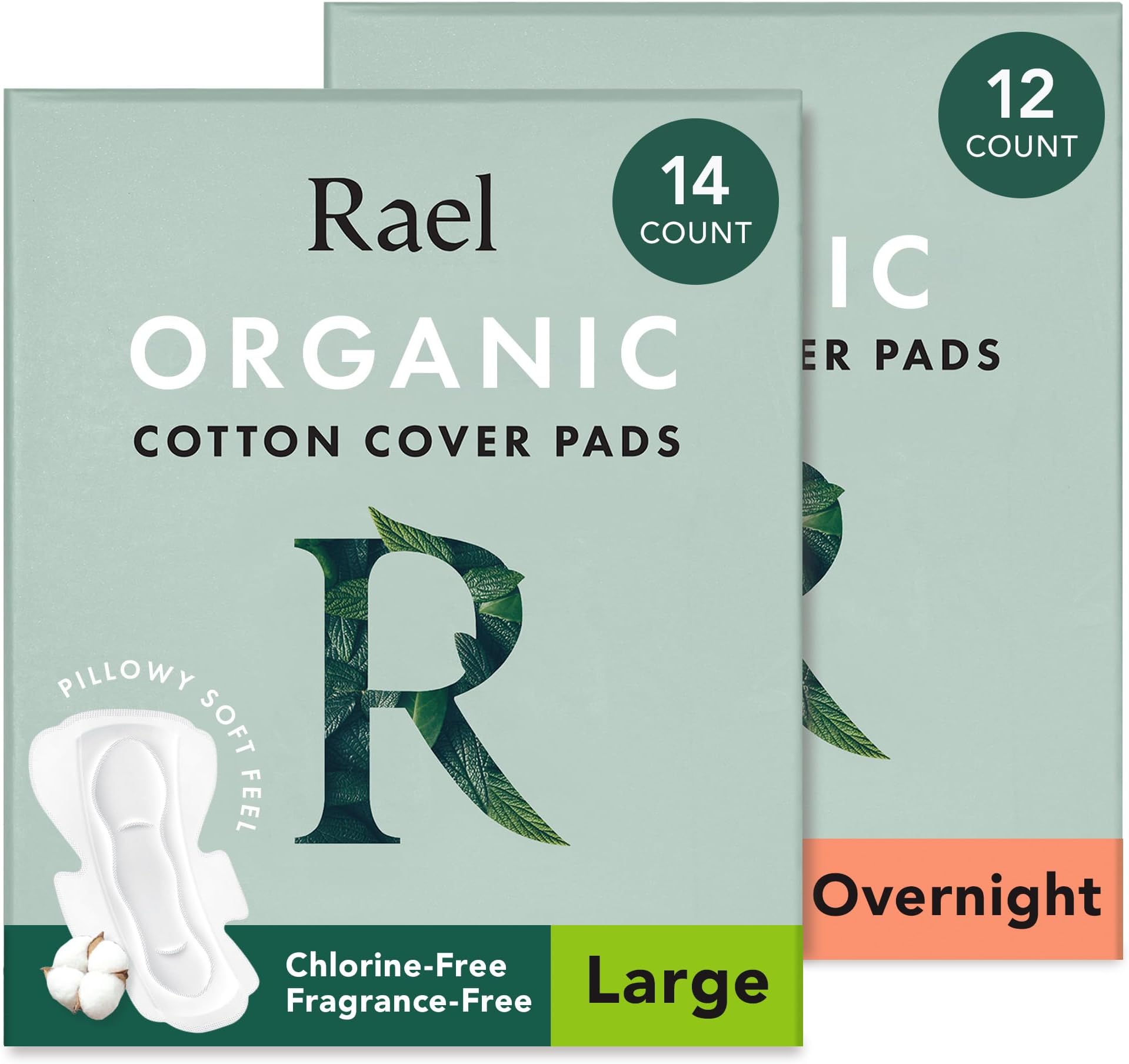 Rael Pads for Women, Organic Cotton Cover - Heavy Absorbency, Feminine Care, Ultra Thin, Sanitary Napkins with Wings, Unscented, (Overnight, Large) Bundle