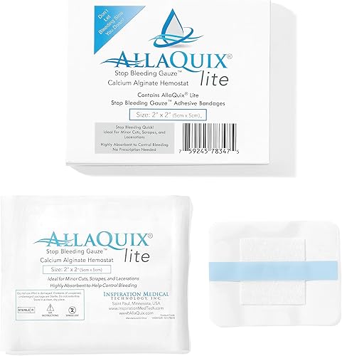Miniatura 8 de Lite Stop Bleeding Vendaje  Vendaje de alginato de calcio para heridas (cuadrado grande de 2 pulgadas), vendaje adhesivo de gasa hemostática de
