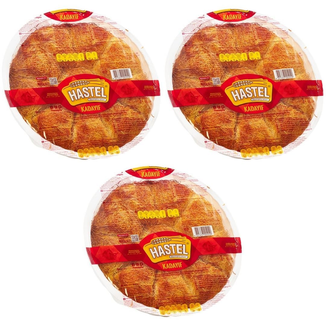Hastel Kadayıf Teigfäden Kadaifi fertiges Dessert hauchdünn taze kadayıf kataifi 400 Gramm x 3 STÜCK mit Pufai