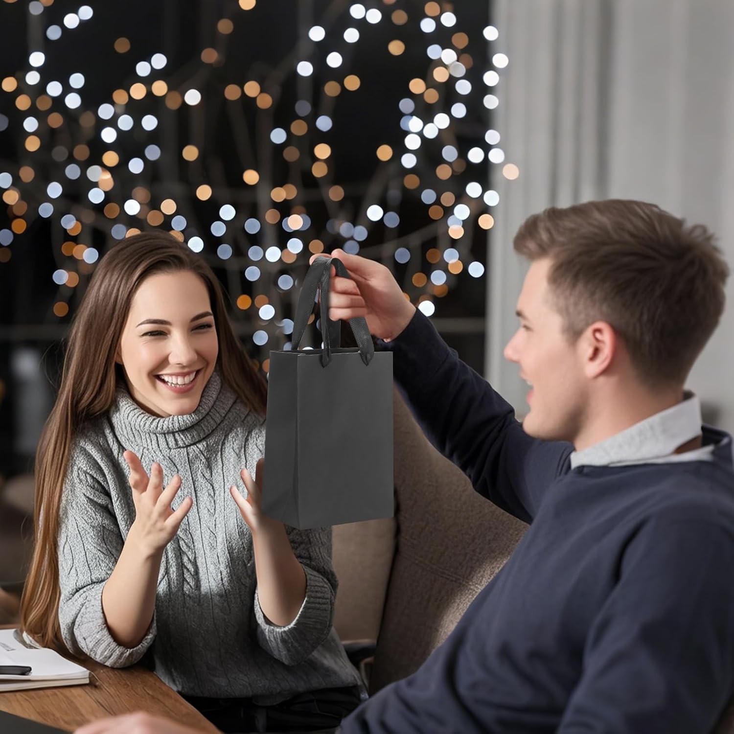 QIELSER 30Pcs Kraft Gift Bags Bulk Small Size 5.1x2.8x7.5 Inches, Black Paper Shopping Bags with Ribbon Handles for Party Favor, Shopping, Retail, Wedding (30) - Image 7