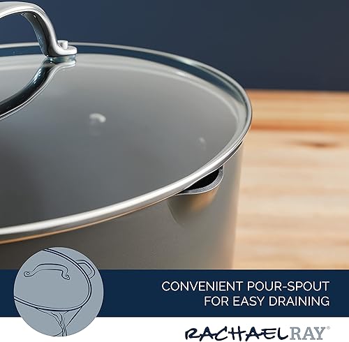 Miniatura 3 de Rachael Ray 80090 Olla ovalada profesional anodizada antiadherente para pasta, 8 cuartos de galón, color gris