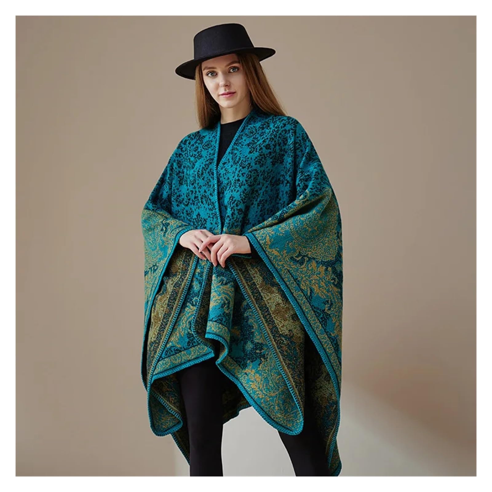Poncho Mantello Donna Mantella Divisa Mantella Stile Classico Doppio Lato Nappa Viaggio Caldo Mantella Cappotto Donna Nero(Color-9)