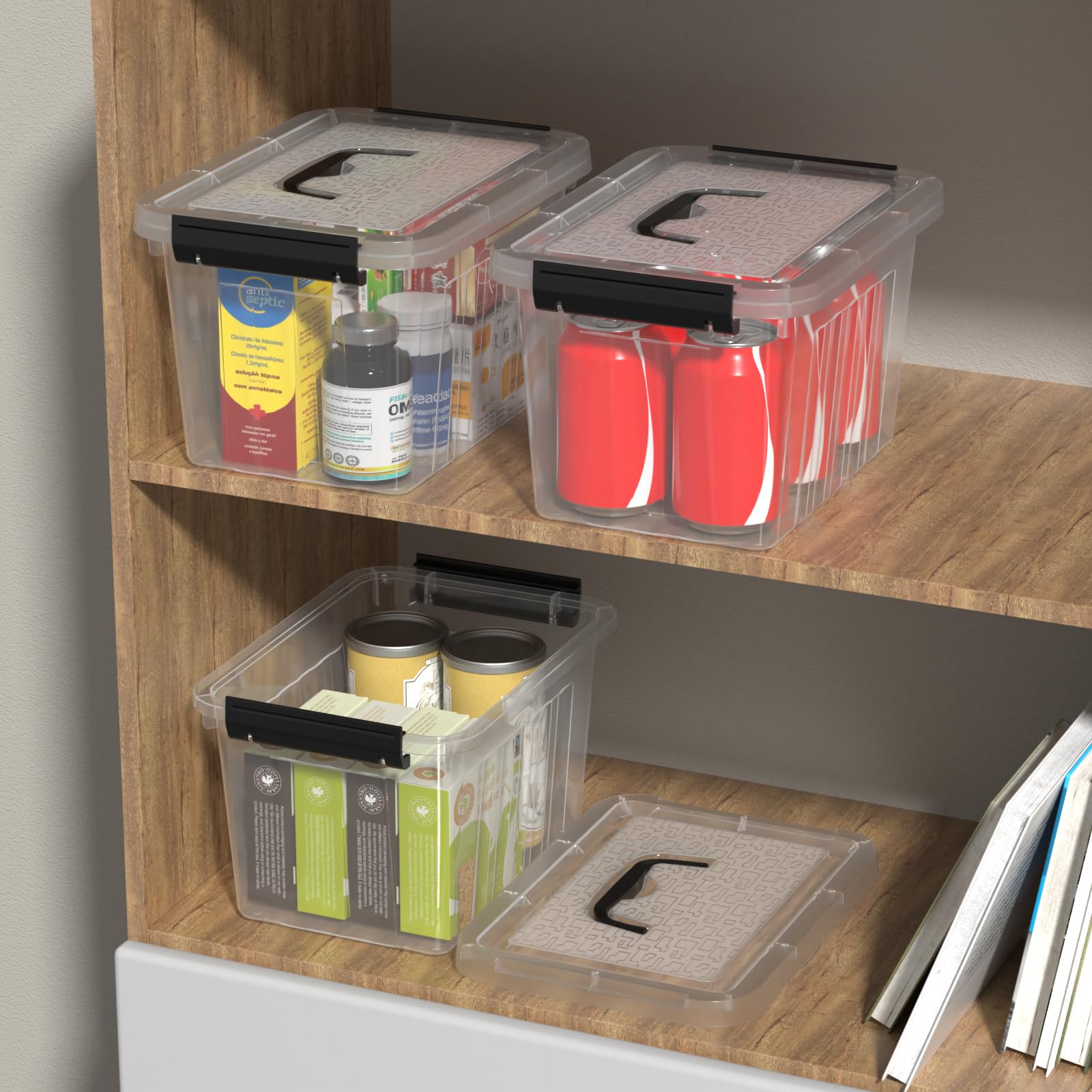 Amazon｜Ponpong (ポンポン) 6クォート プラスチック収納ボックス 蓋と
