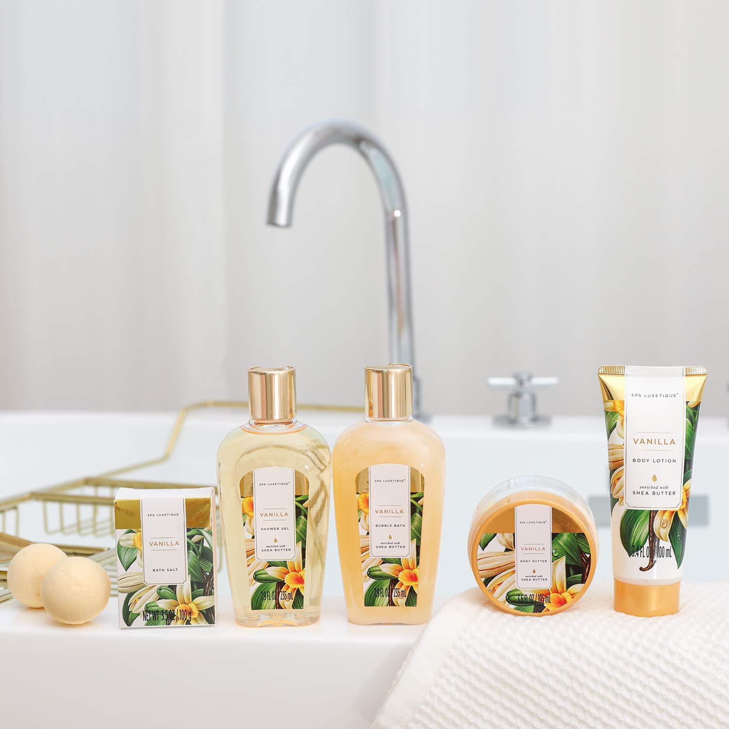 SPA LUXETIQUE Geburtstagsgeschenk für Frauen, Bade Geschenkset, 8tlg Vanilleduft Beauty Spa Set Damen mit Deko Badewanne,Wellness Set für Frauen,Weihnachtsgeschenke,Muttertagsgeschenk,Valentinstag