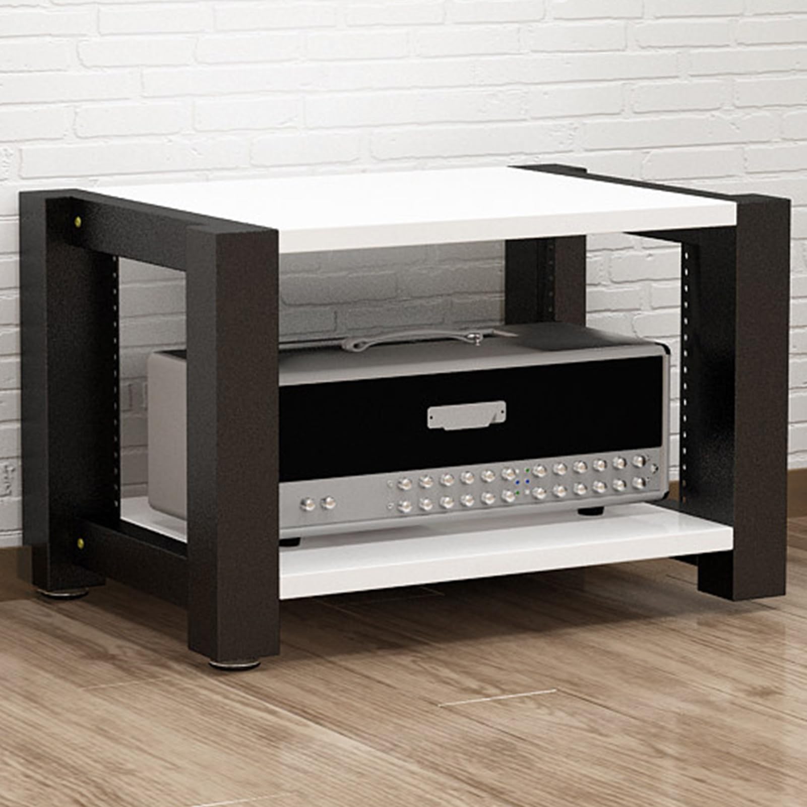Étagère audio et vidéo en bois blanc à 2 niveaux pour salon moderne