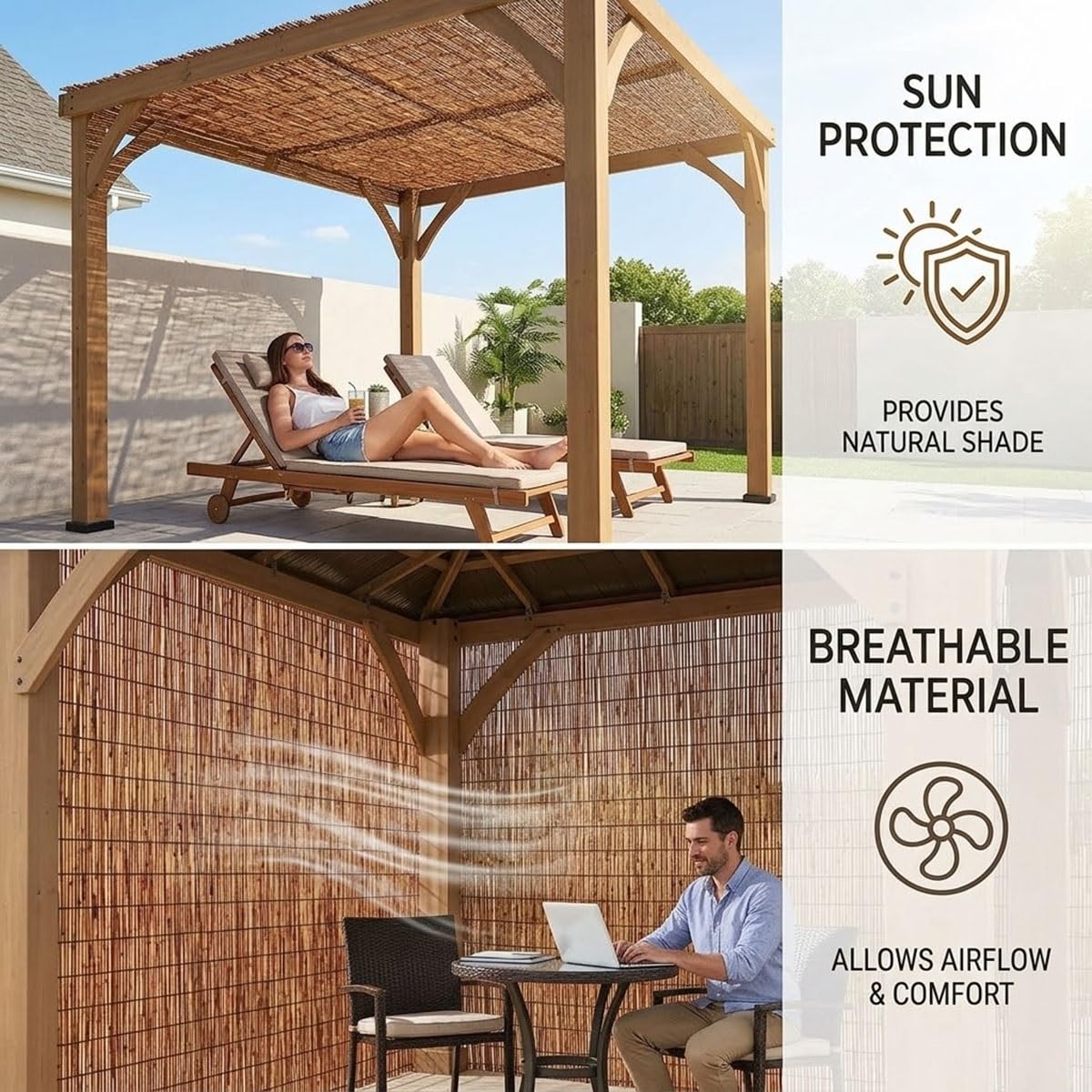 Canisse Roseau Naturel Brise Vue pour Clôture Jardin, Paravent Extérieur Protection Intimité, Rouleau Canisse Roseau Résistant Brise-Vent Pare-Soleil Balcon Terrasse(61x914cm(2x30ft))