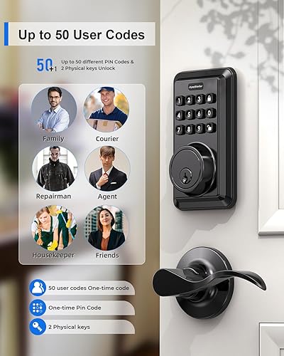Miniatura 2 de Cerradura de puerta de entrada sin llave con 2 manijas de palanca, cerrojo de seguridad con teclado electrónico, juegos de manijas de cerradura de