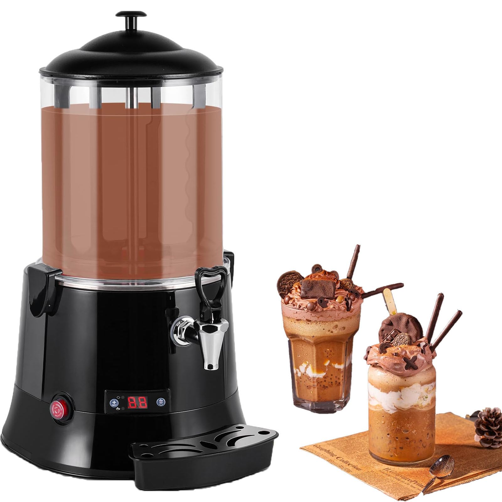 SENJINGHUA Commercial Hot Chocolate Maker, Electric Machine Hot Chocolate Dispenser Warmer,30~90℃ Adjustment Chocolate Tempering Machine for Heating Chocolate Coffee,Milk,Tea,10L