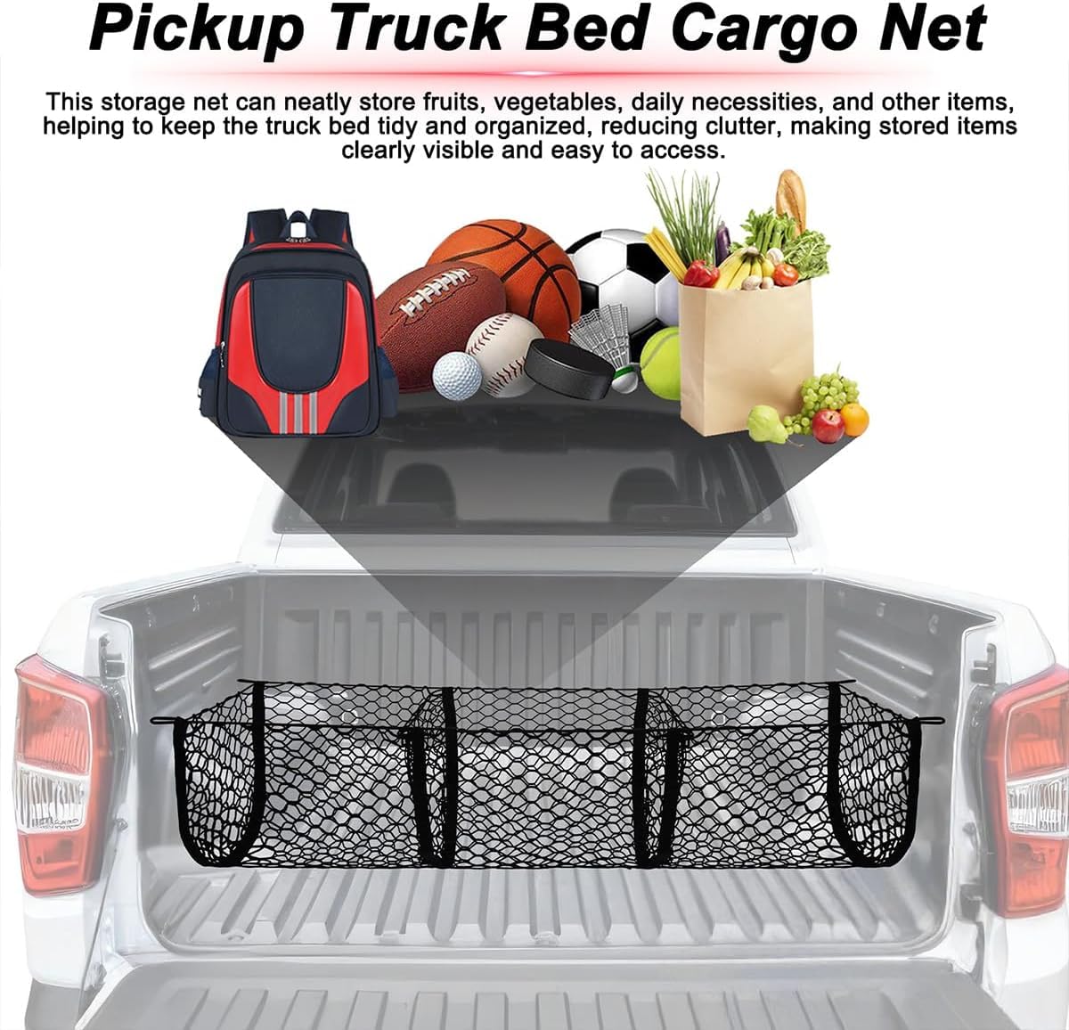 Rete per Bagagliaio di Camioncino per Ford Ranger 1998-2006, Rete Carico 3 Tasche Rete Carico per Pickup Rete Bagagliaio per Auto Elastica,130 * 30
