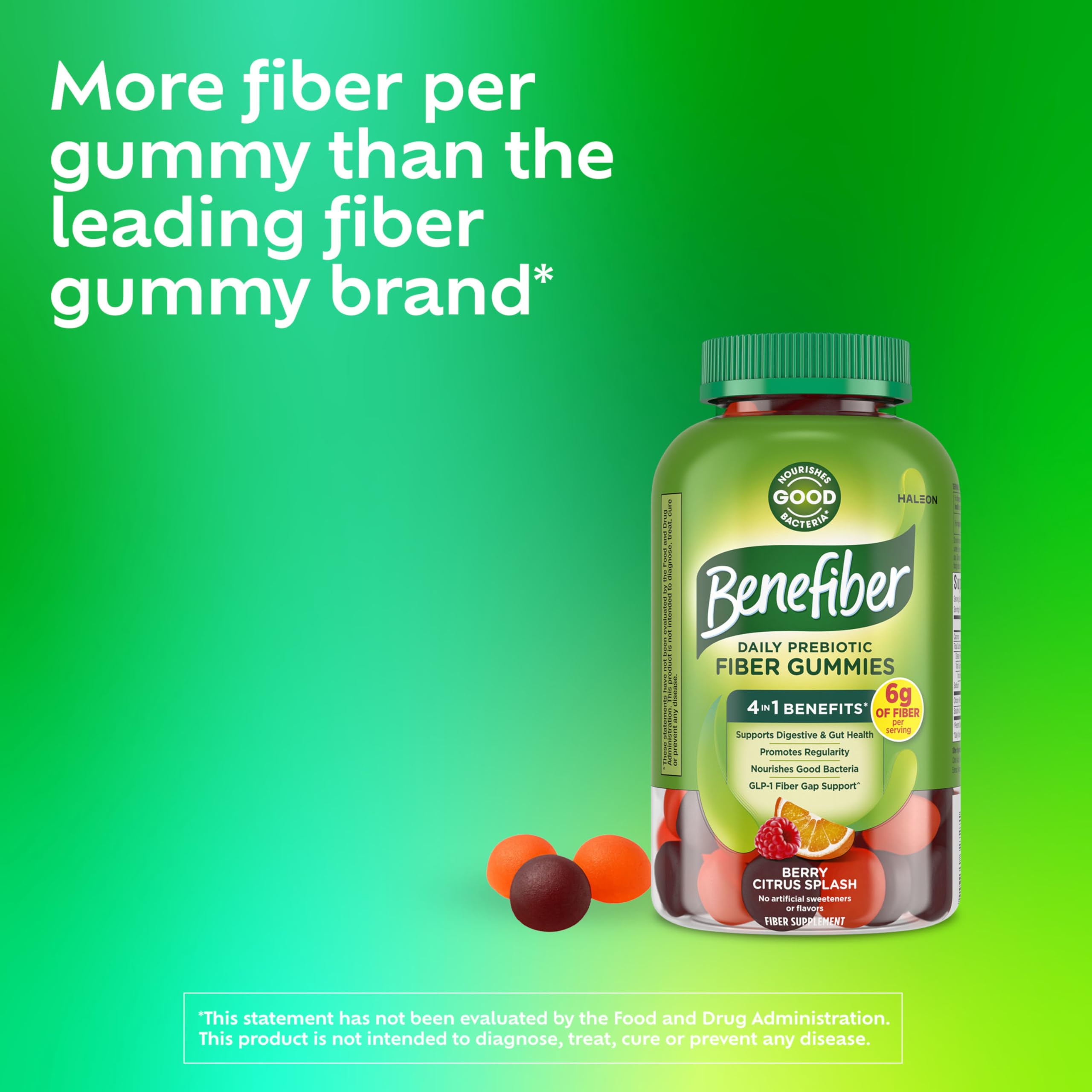 Benefiber Prebiotic Fiber Supplement Gummies, Citrus Berry Splash, 126 Ct — Amazon image 10