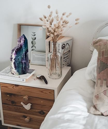 Miniatura 4 de AMOYSTONE Varita de piedra de cristal de fluorita natural, obelisco, losa de torre grande, bloque de varita puntiaguda verde-morado, textura