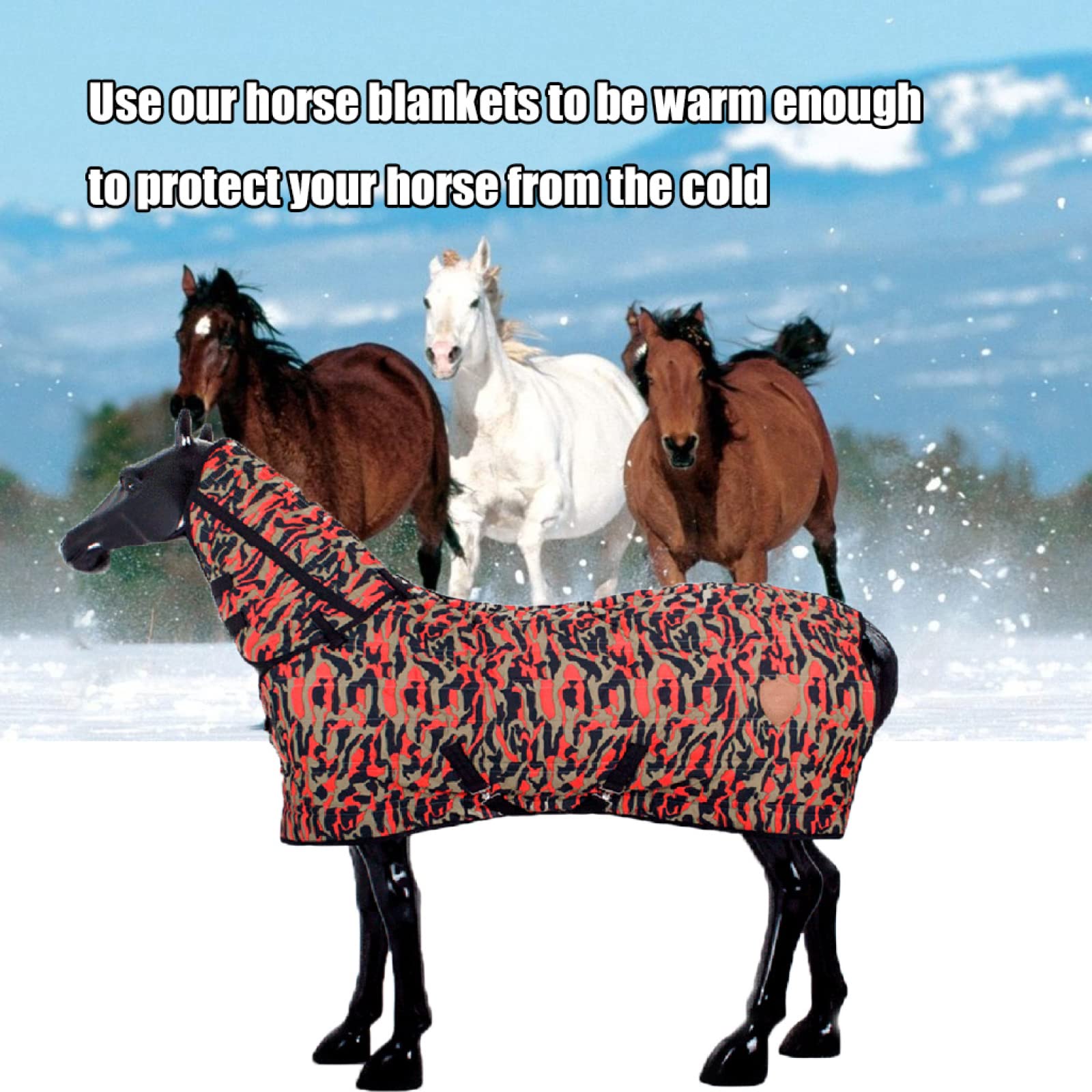 Mantas de Caballo para Invierno Impermeable, con Cuello Desmontable Térmico Cómodo Manta de Asistencia con Cuello Combinado Camuflaje Impermeable Manta de Caballo de Invierno,XL