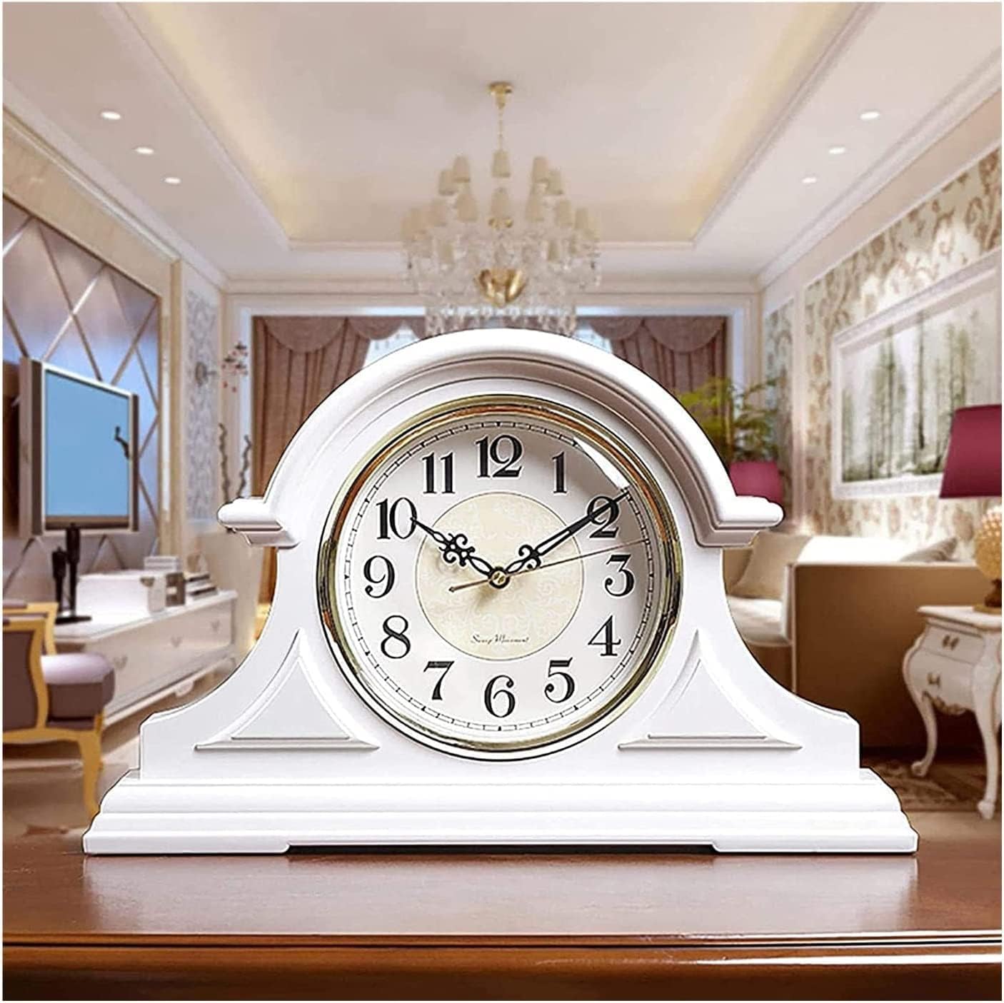 Mantel Clocks Silent Decorative Battery Operated Fireplace for Living Room Fireplace Office Kitchen Desk Shelf Home Décor Gift (Color : Black)