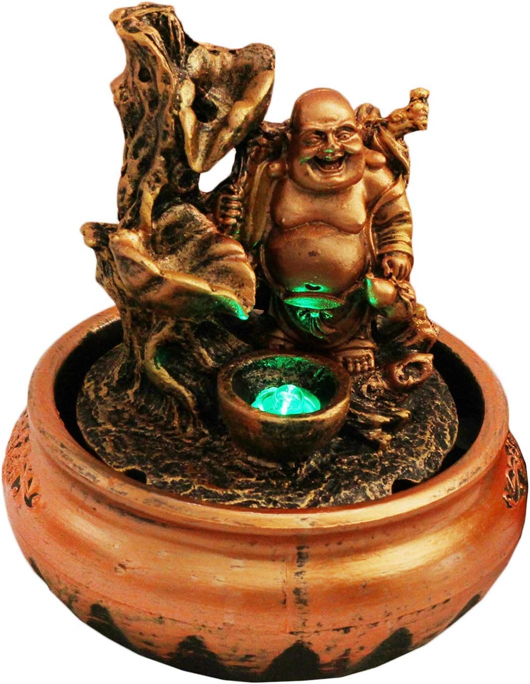 GTC® Beautiful Laughing Buddha Water Fountain Show Piece for Home Decorative Diwali Gifts for Drawing Room Living Room Waterfall Decorative Item with Led Light and Mini Water Pump (9605, Multicolor)