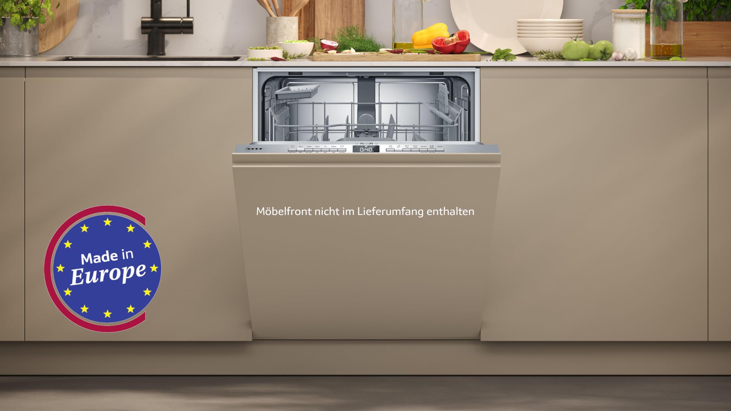 NEFF S153ITX01E, N 30, Smarter Geschirrspüler Vollintegriert 60 cm, Besteckschublade, Flex I Korbsystem, Favoriten Programm, starke Reinigungsleistung, Open Dry automatische Türöffnung, Aqua Stop