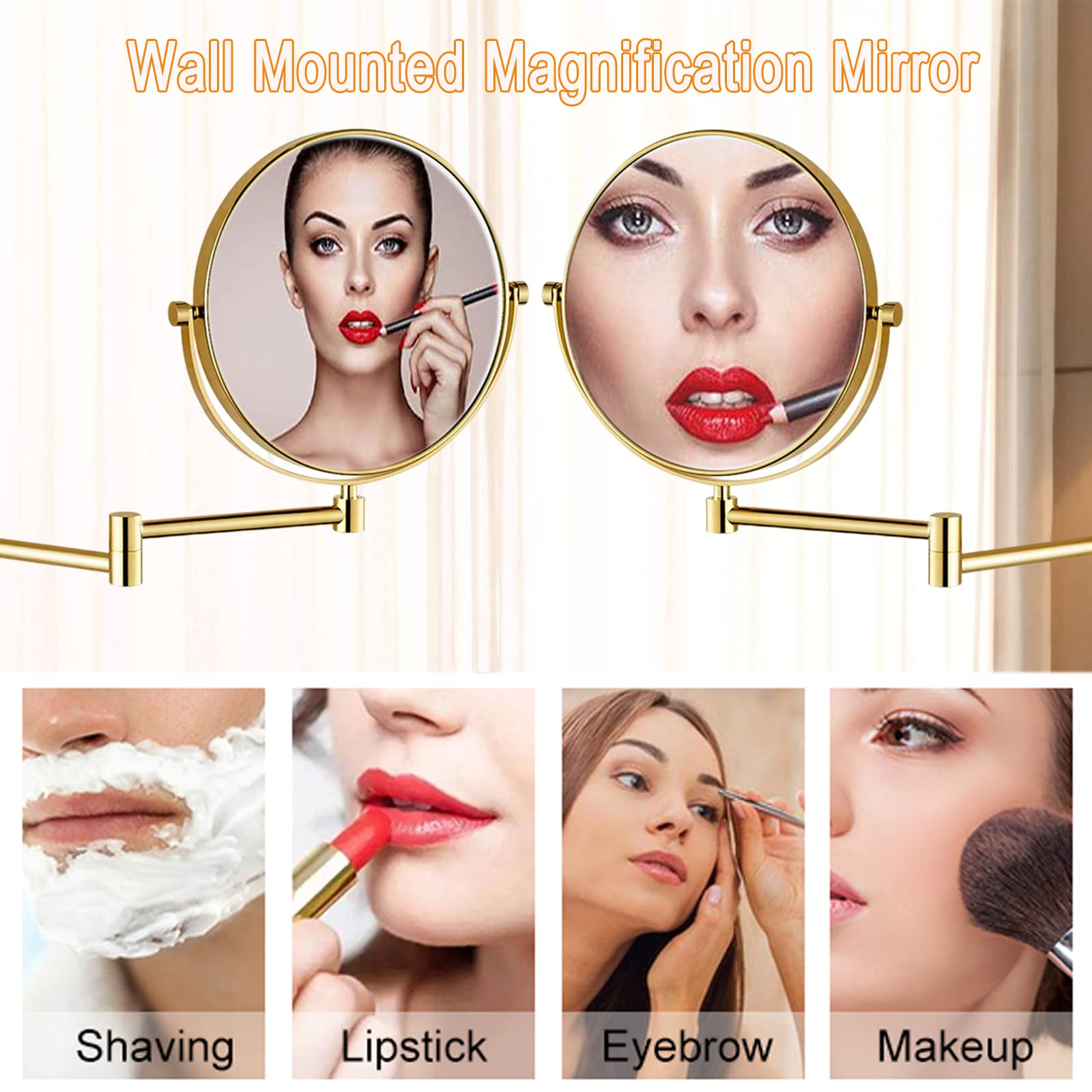Espejo Maquillaje, 360 Rotación Espejo Aumento Pared Espejo Extensible Baño Espejo Cosmetico Doble Cara Espejo Ducha 8 Pulgadas Espejo de Afeitar Redondo, Fácil de Instalar