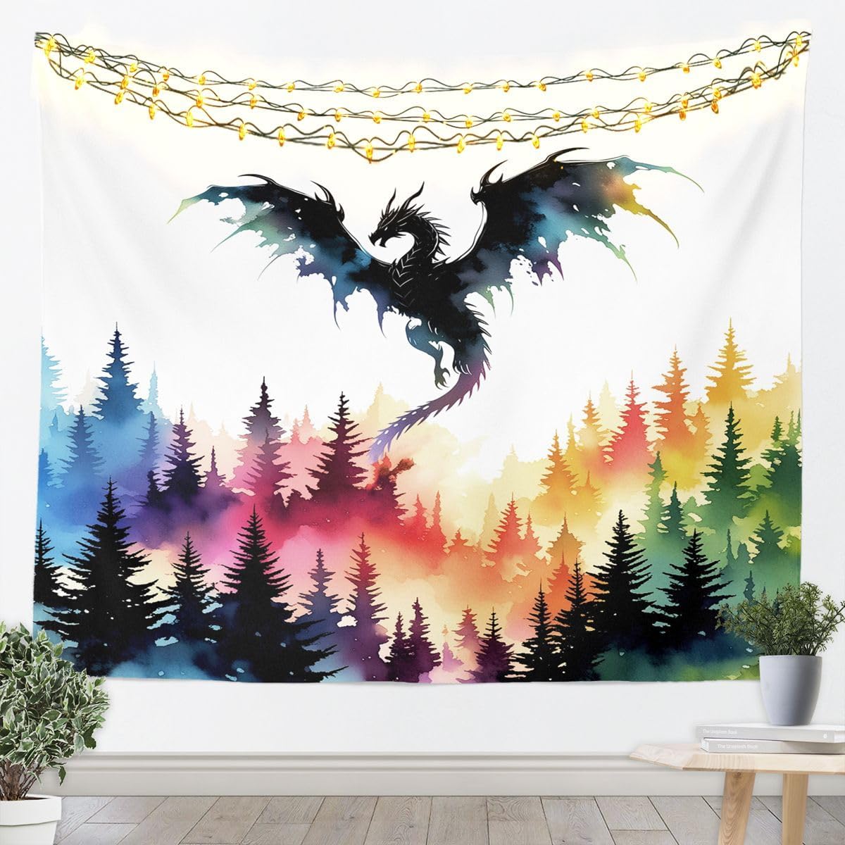 jejeloiu Fantasy Animal Tapestry Medium 59"x59" Flying Dragon Wall Hanging Blanket Ancient Wildlife Wall Art for Living Room Bedroom Decoration Mount Forest