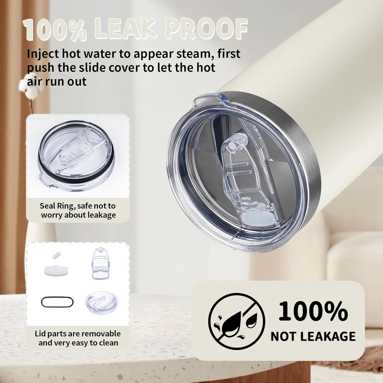 20 oz Tumbler with Lids and Straws, Stainless Steel Insulated Coffee Tumbler, Double Wall Vacuum Insulated Travel Mug Cup, Leakproof Thermal Coffee Cup for Hot and Cold Drinks (cream) - Image 5