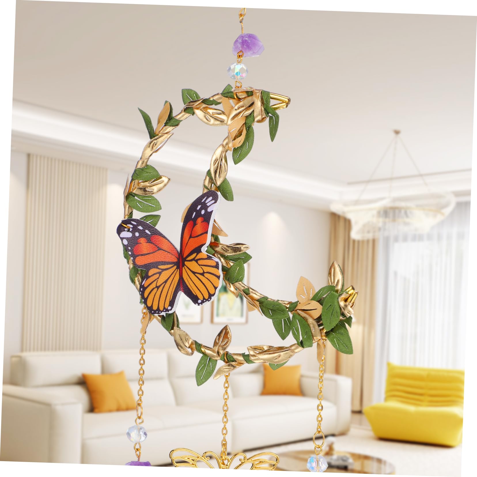 Zerodeko 5stücke Fensterdeko Hängend Kristall Hängedeko Mit Mond Und Blättern Eleganter Für Garten Balkon Und Innenräume Für Festliche Anlässe Und Besondere Dekorationen