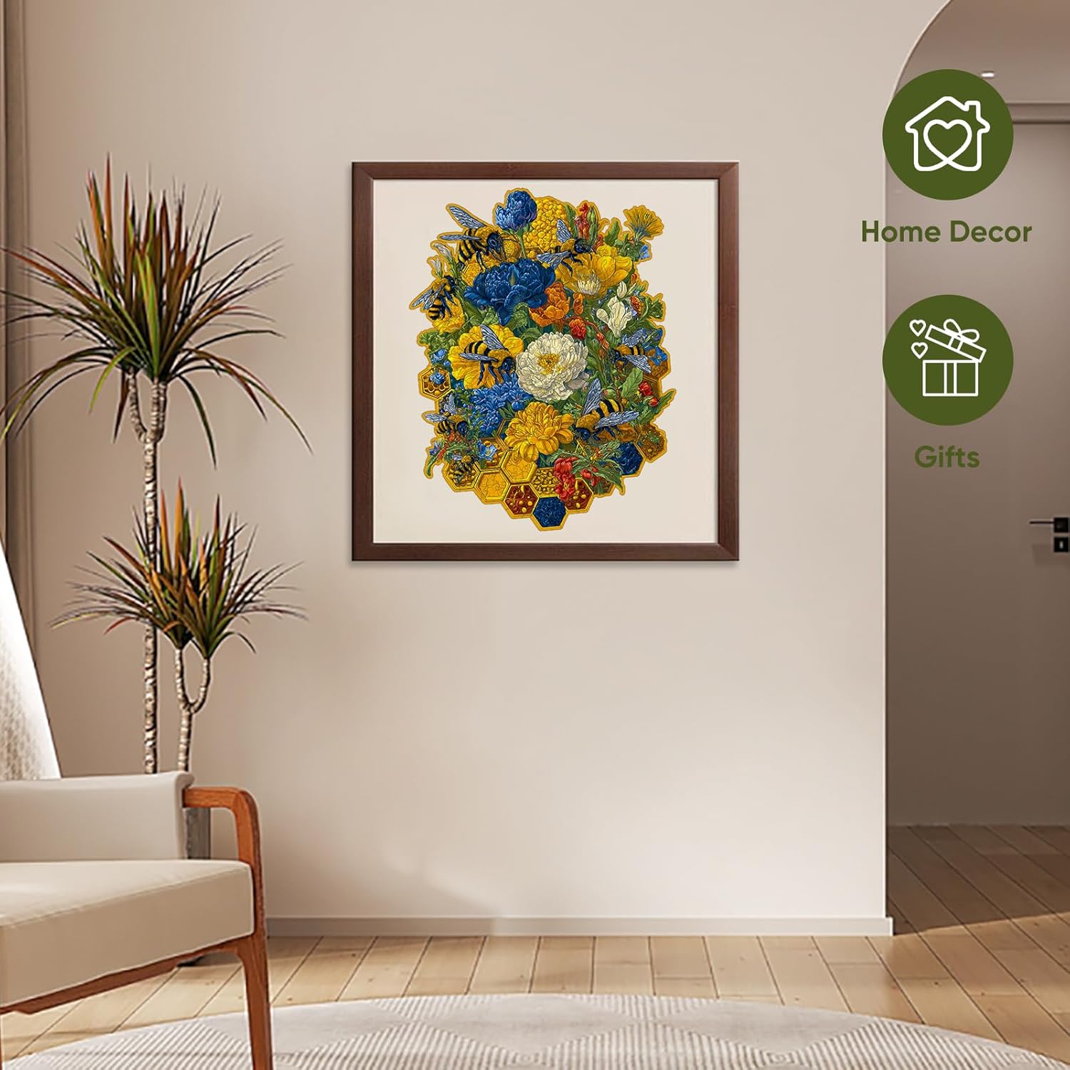 Mys Aurora Puzzles for Adults Flower and Bee Wooden Puzzles, 200 Pieces Unique Shaped Jigsaw Puzzles, Birthday for Mom Adults, Fun Challenge Family Game