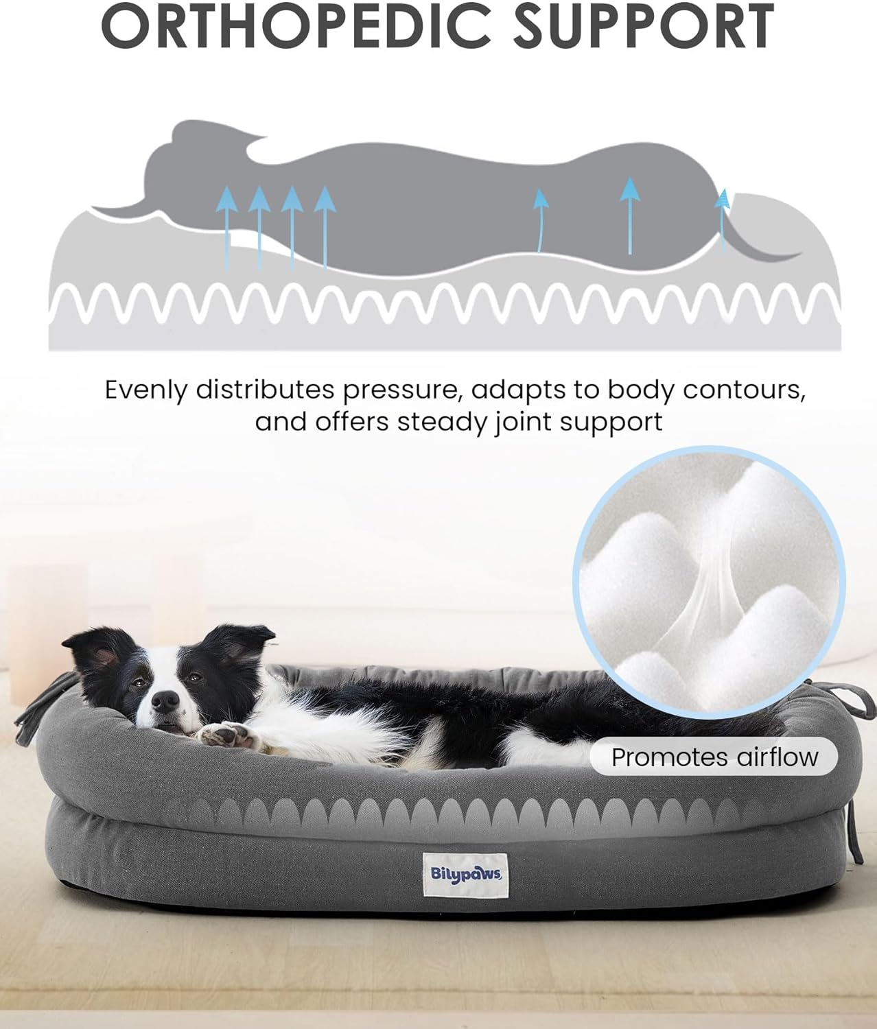 Orthopedic Dog Bed for Large Dogs, Pet Sofa Bed with Egg Crate Foam, 4-Sided Bolster, Removable Washable Cover & Anti-Slip Bottom, XX-Large Dark Gray