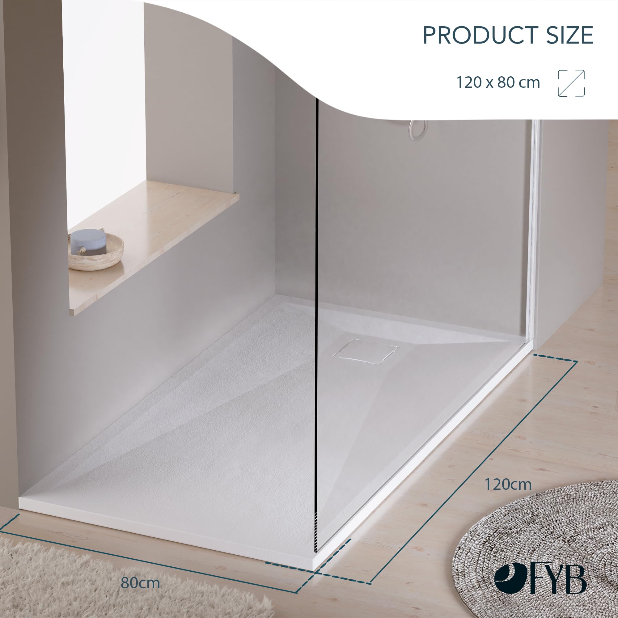 Plato de Ducha de Resina 120x80 cm Blanco Extraplano, Válvula de Desagüe Incluida, Superficie Resistente y Fácil de Limpiar, Diseño Moderno y Fácil Instalación para Baño
