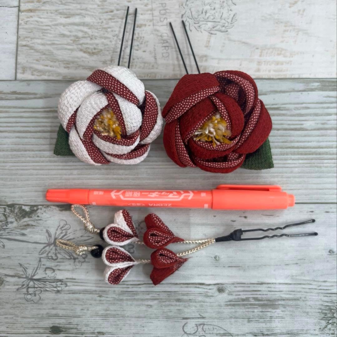 つまみ細工椿髪飾り 成人式和装513