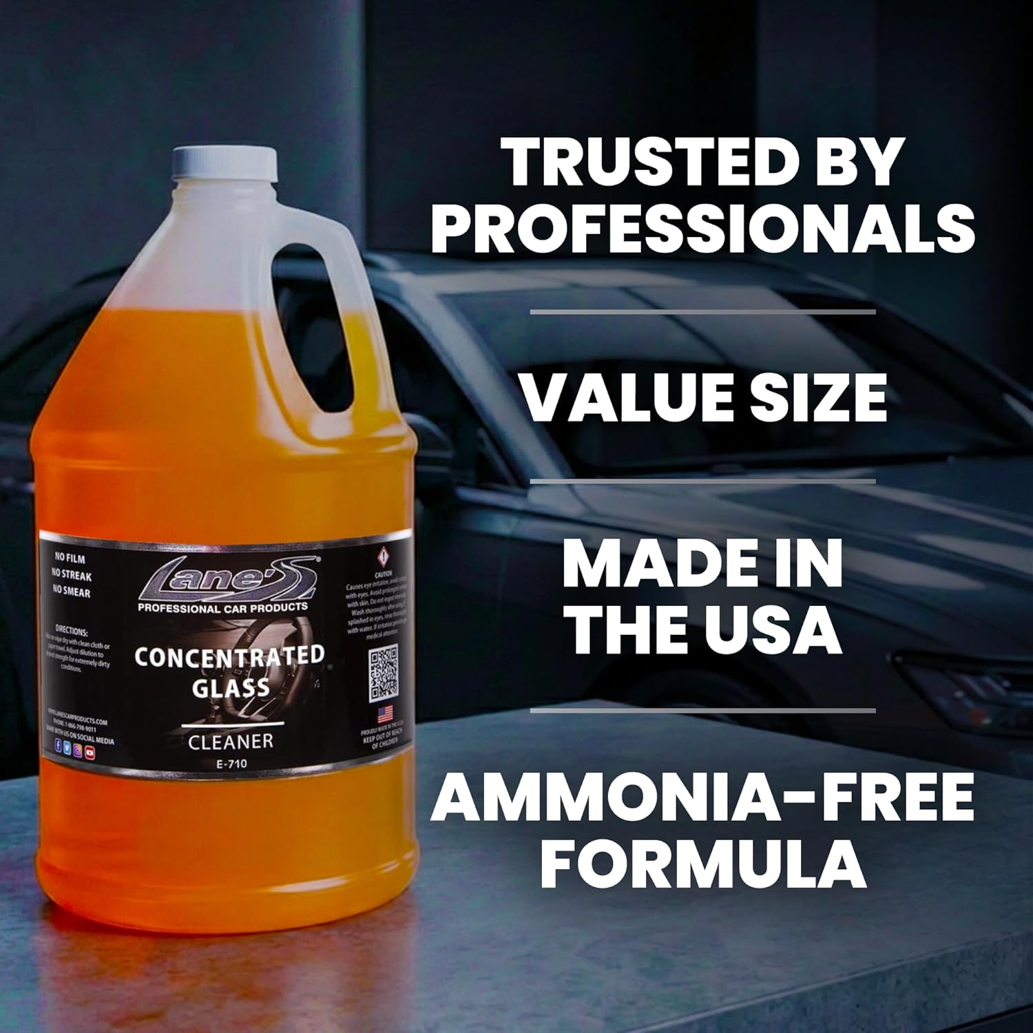 LANE'S Concentrated Auto Glass Cleaner | Tint-Safe Car Windshield, Window Cleaner | Removes Automotive Smoke Film, Fingerprints, & Smudges | Streak-Free, Safe for All Glasses | 128oz