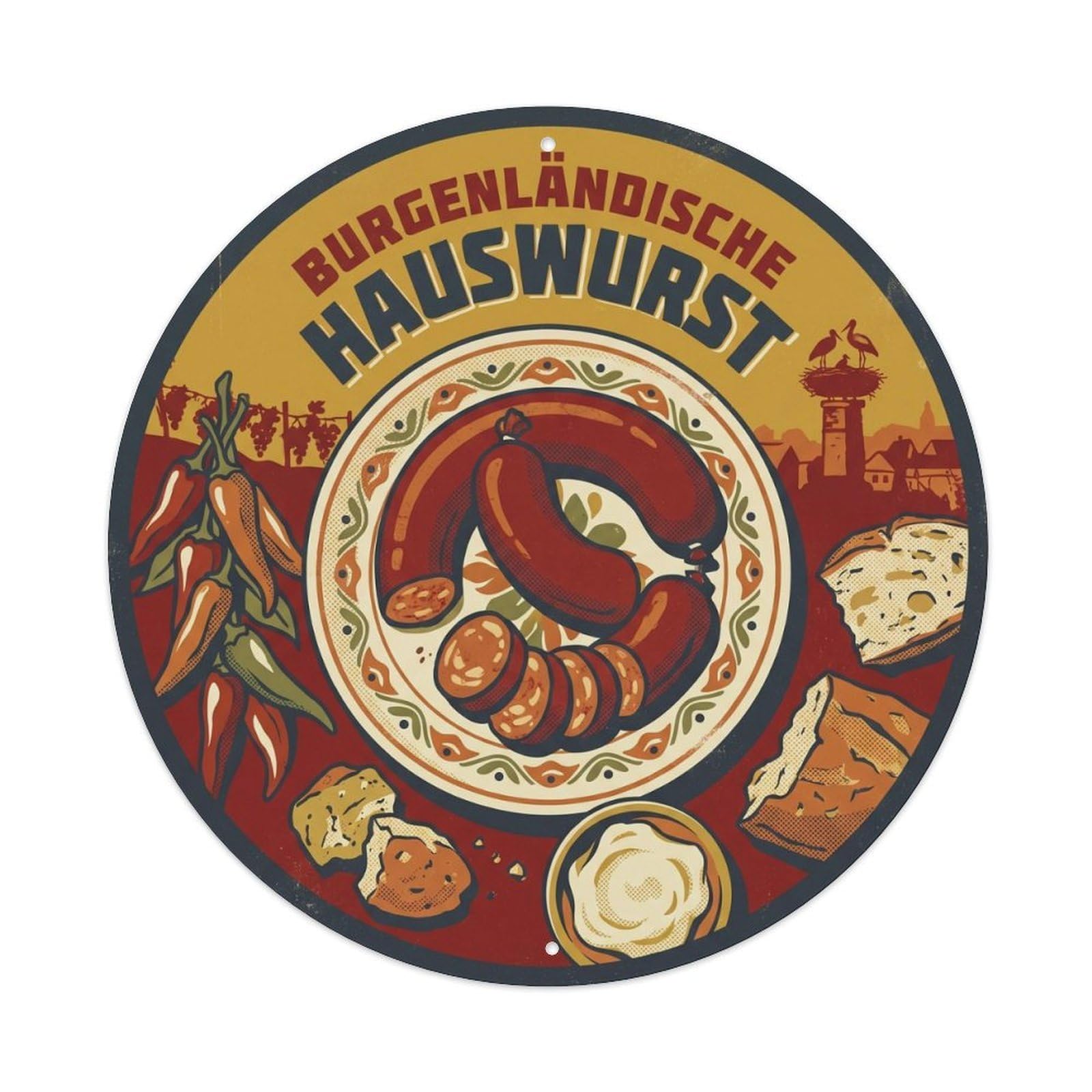 Austrian Cuisine Travel Burgenländische Hauswurst Metal Tin Sign