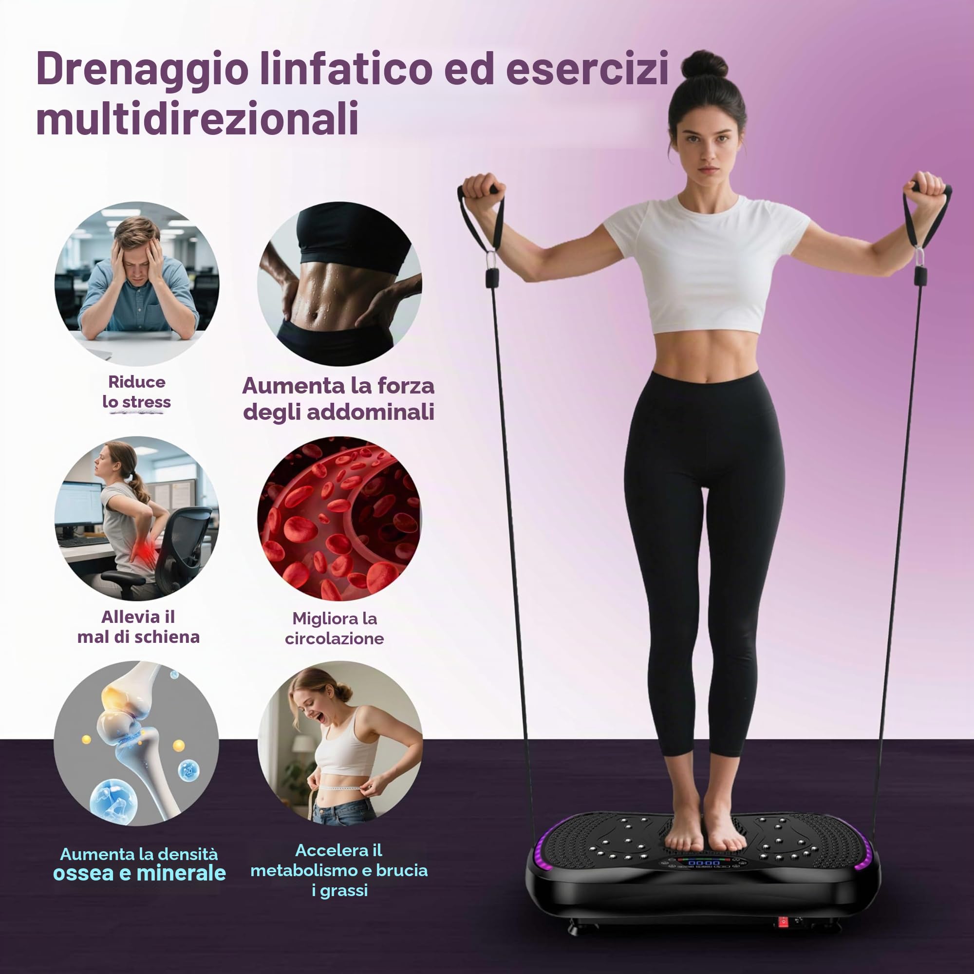 Pedana Vibrante Dimagrante, Piastre Vibranti 3D per la Perdita di Peso e il Drenaggio Linfatico, 200 Velocità Regolabili, Peso Massimo 400 Lbs, Piattaforma per il Fitness a Casa