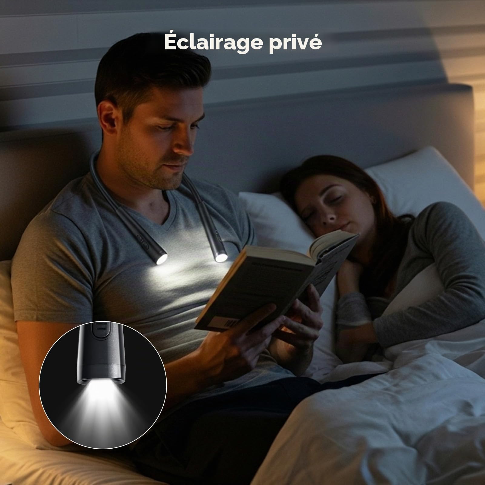 Caydo Lampe de Tricot, Lampe de Lecture de Cou Rechargeable avec Sac de Rangement, 4 Couleurs & 5 Niveaux de Luminosité, Liseuse Lampe pour Lire, Crocheter, Camping et Réparation
