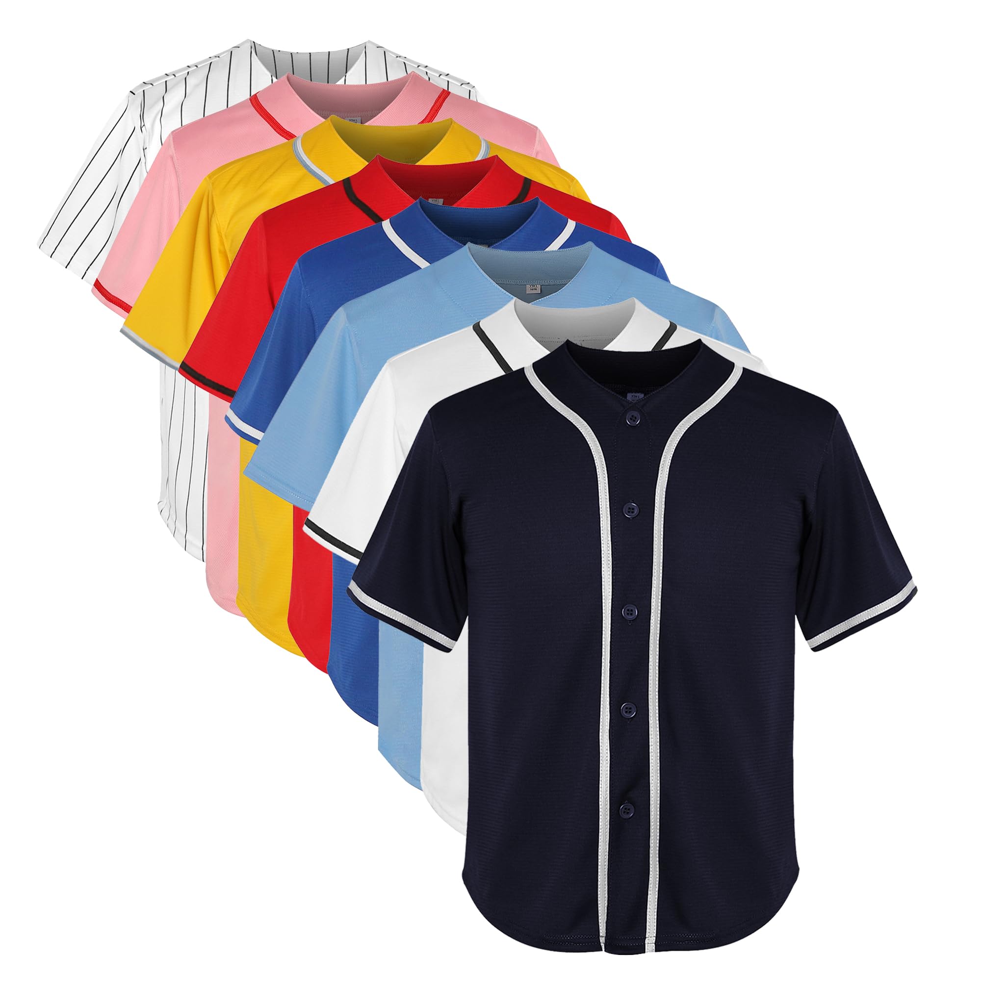 Youth Baseball Jersey Blank Boys T Shirt Button Down Hip Hop Fashion Sport Shirts Tops for Girls S-XL (Medium,Youth Navy)