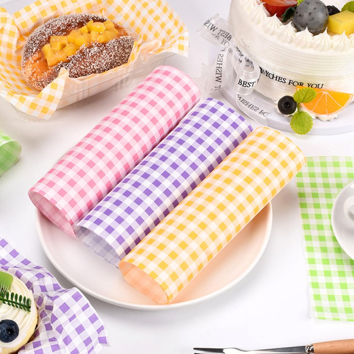 Papel para Hornear Antigrasa Estampado a Cuadros Retro, 400 Piezas de Papel para Envolver Alimentos, Resistente al Aceite y Antiadherente, Adecuado para Barbacoas