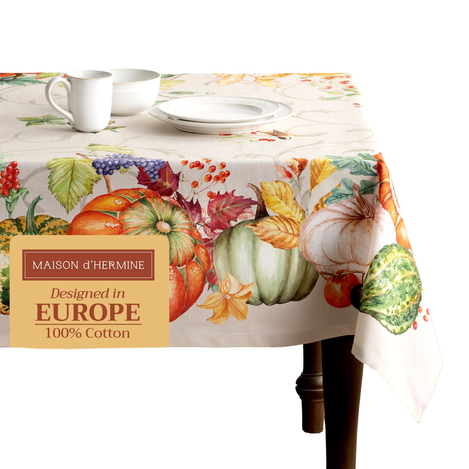 Maison d' Hermine Table Cover 54"x72" 100% Cotton Decorative Washable Rectangle Tabletop Tablecloths, Kitchen, Wedding, Restaurant & Camping, Lumina - Thanksgiving/Christmas โ image 1