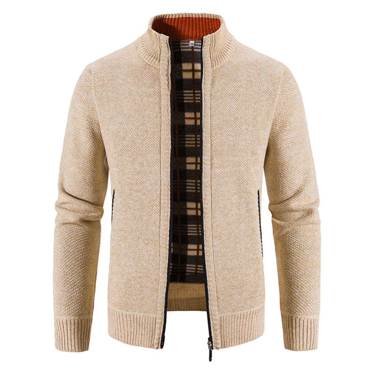 Cárdigan de Hombre con Cremallera, cárdigan cálido Informal con Cuello Alto, suéter Grueso, cárdigan de Abrigo de Invierno con Cremallera, Chaqueta de Invierno de Estilo Urbano (4XL,Beige)