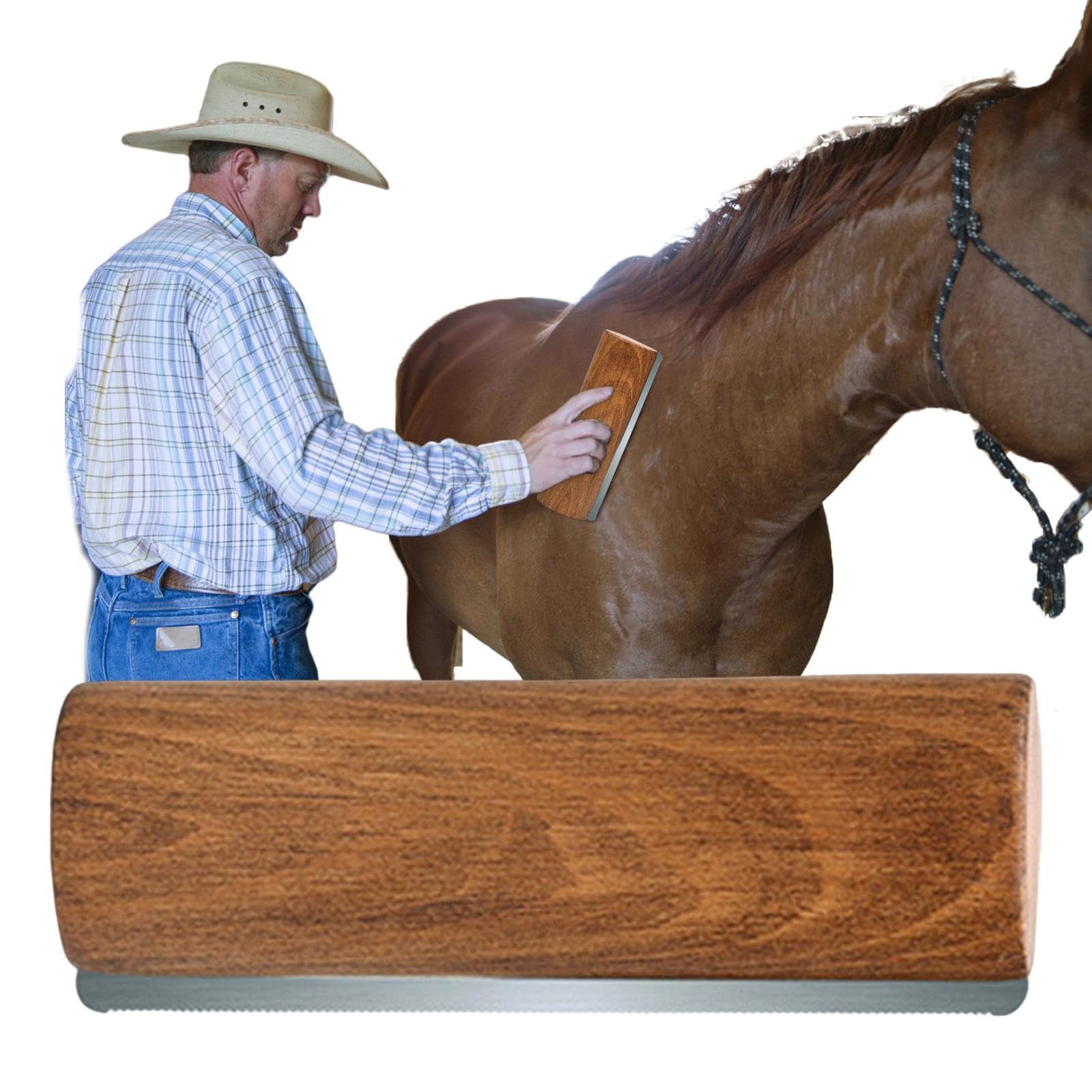 Cepillo para pelar caballos, mango de madera, tira de dientes de acero inoxidable para caballos, cepillo de lavado de aseo de caballos, herramienta de aseo para desenredar, removedor de pelo de