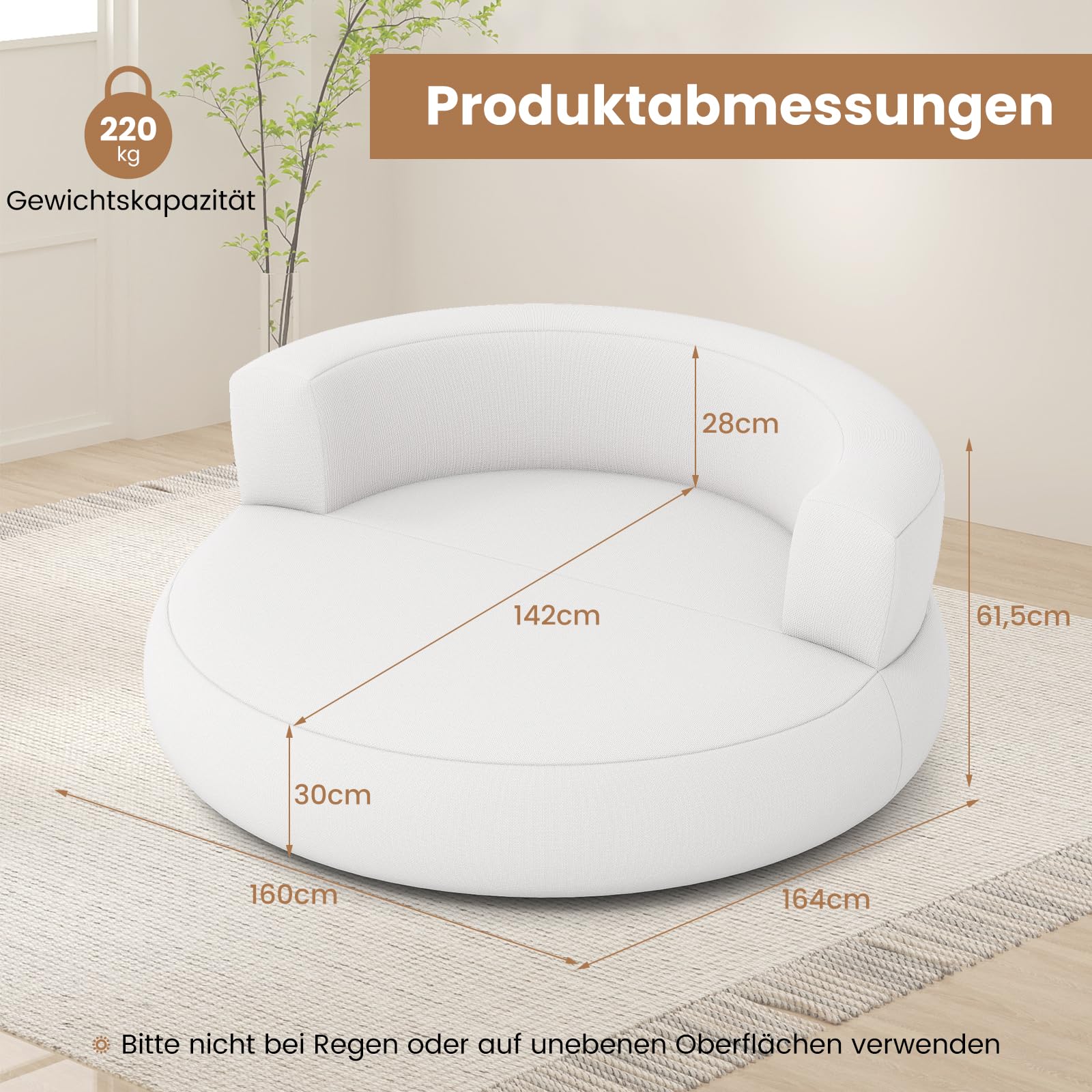 RELAX4LIFE Aufblasbares Sofa Rund, ergonomisches aufblasbarer Sessel mit abnehmbarem & waschbarem Bezug, Rutschfester Unterseite,Relaxstuhl für Wohnzimmer, Büro, Leseecke (Weiß)