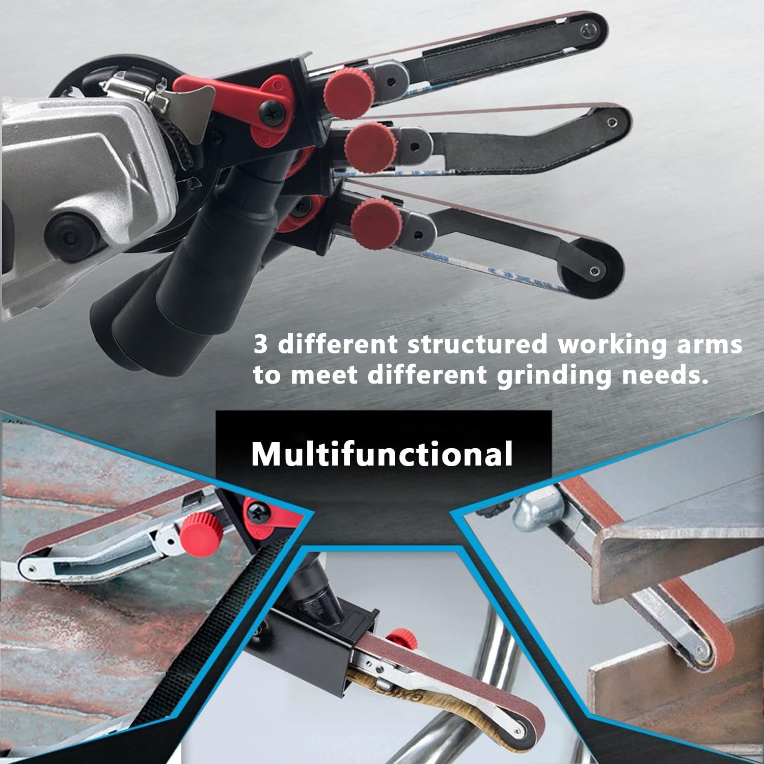 Belt Sander Attachments for Angle Grinder, Detailing File Sander adapter, US 5/8-11 Thread, Suitable for Welding Points Grinding,Woodworking and Metal Rust Removal (20pcs Sanding Belts)