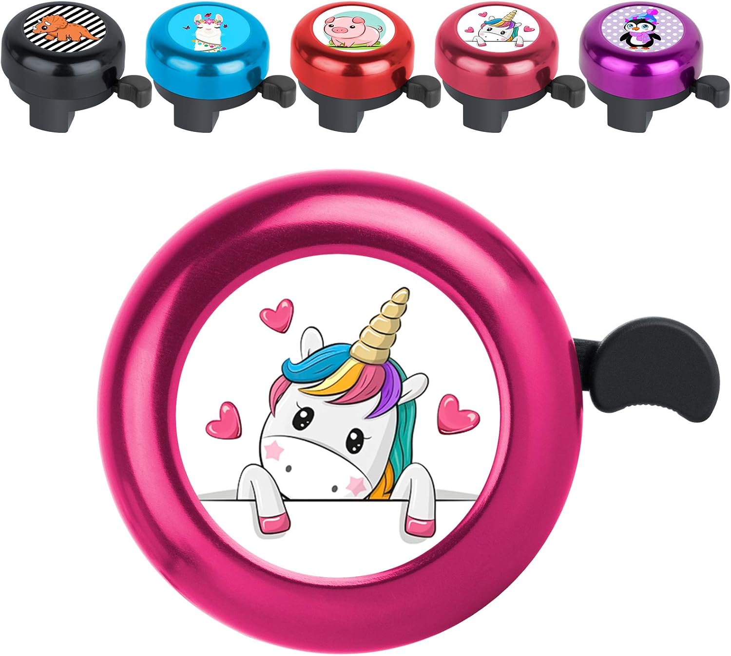 KANGHAR Bike Bell Aluminum Pink Unicorn Love-Hearts Cartoon Animal Design Ring Loud Crisp Clear Sound Cute Funny Bicycle Accessories for Girls Boys Women Men