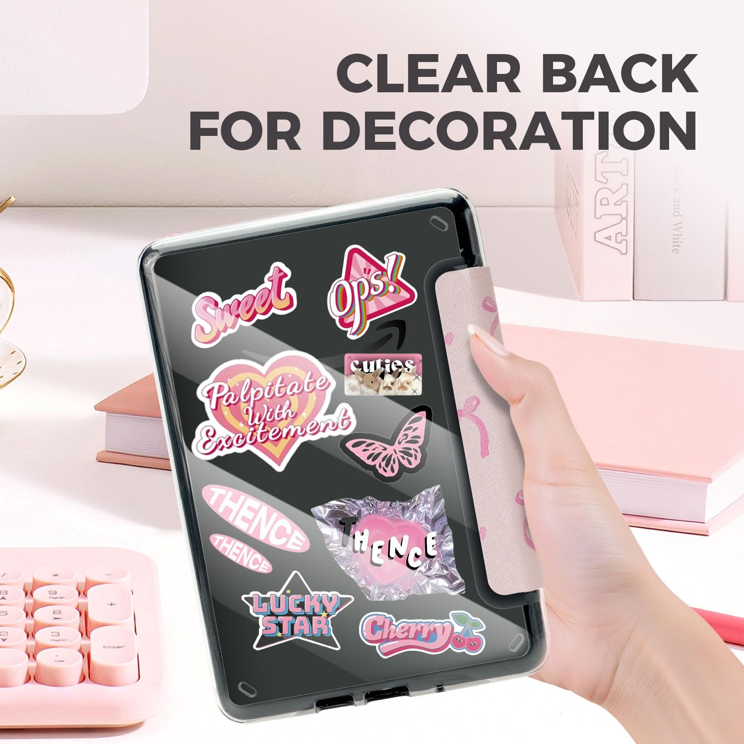 Coquette - Custodia trasparente per eReader Kindle 11a generazione da 6 pollici (2022/2024), custodia ultra sottile da 6 pollici con cinghia da polso, custodia protettiva rosa per eBook di base