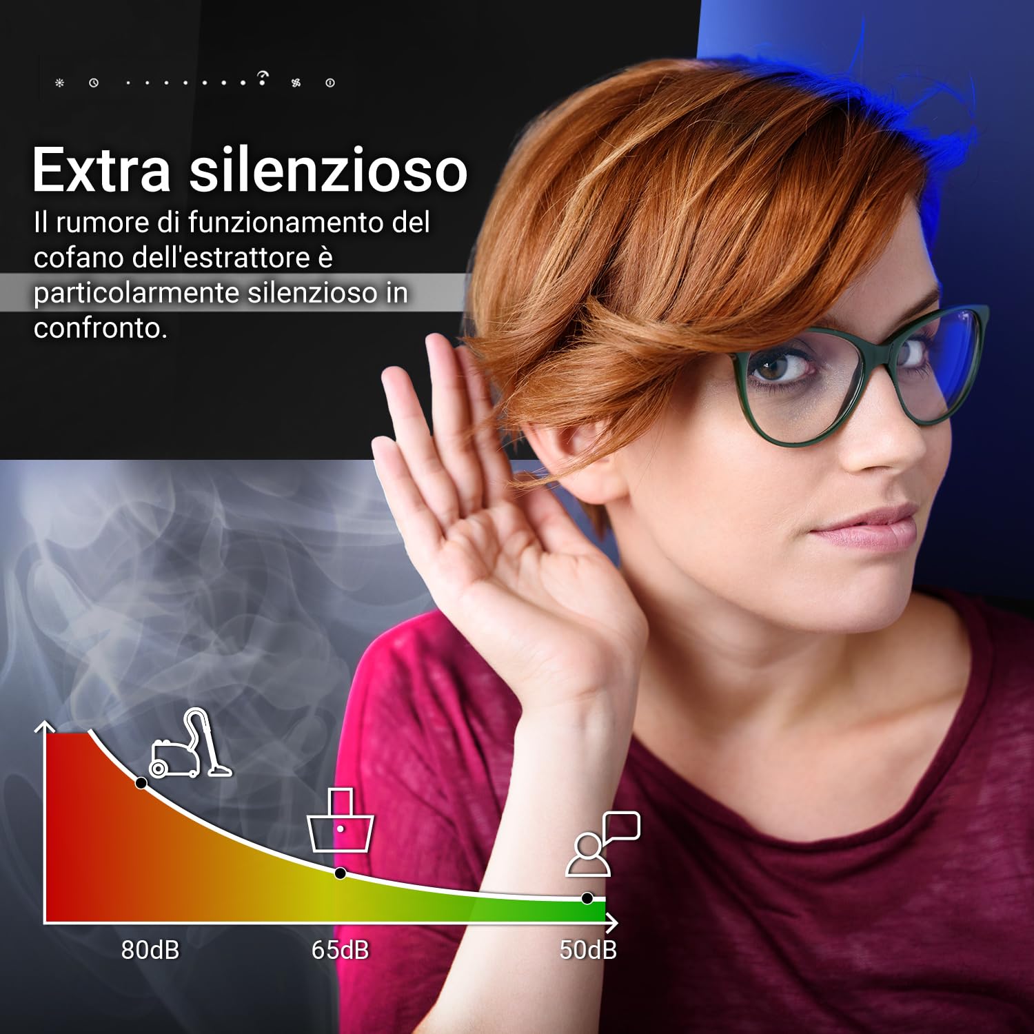 KKT KOLBE Cappa aspirante 90 cm | Cappa Cucina Inclinata | acciaio inossidabile | vetro nero | WiFi | auto spegnimento | Illuminazione LED RGBW | Operazione di tocco | EASY9005SM