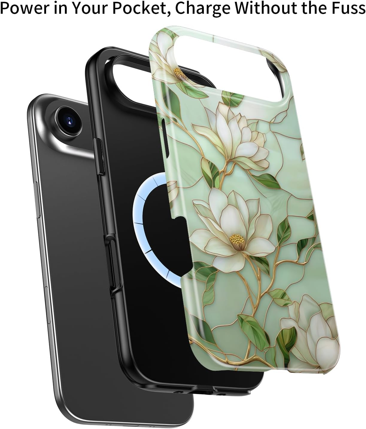 for iPhone Air Case Cute - Wireless Charging Compatible - Dual-Layer Hard Shell + Silicone Cover - Aesthetic Protective Phone Case for iPhone 17 Air - Vintage Magnolia Flowers - Image 3