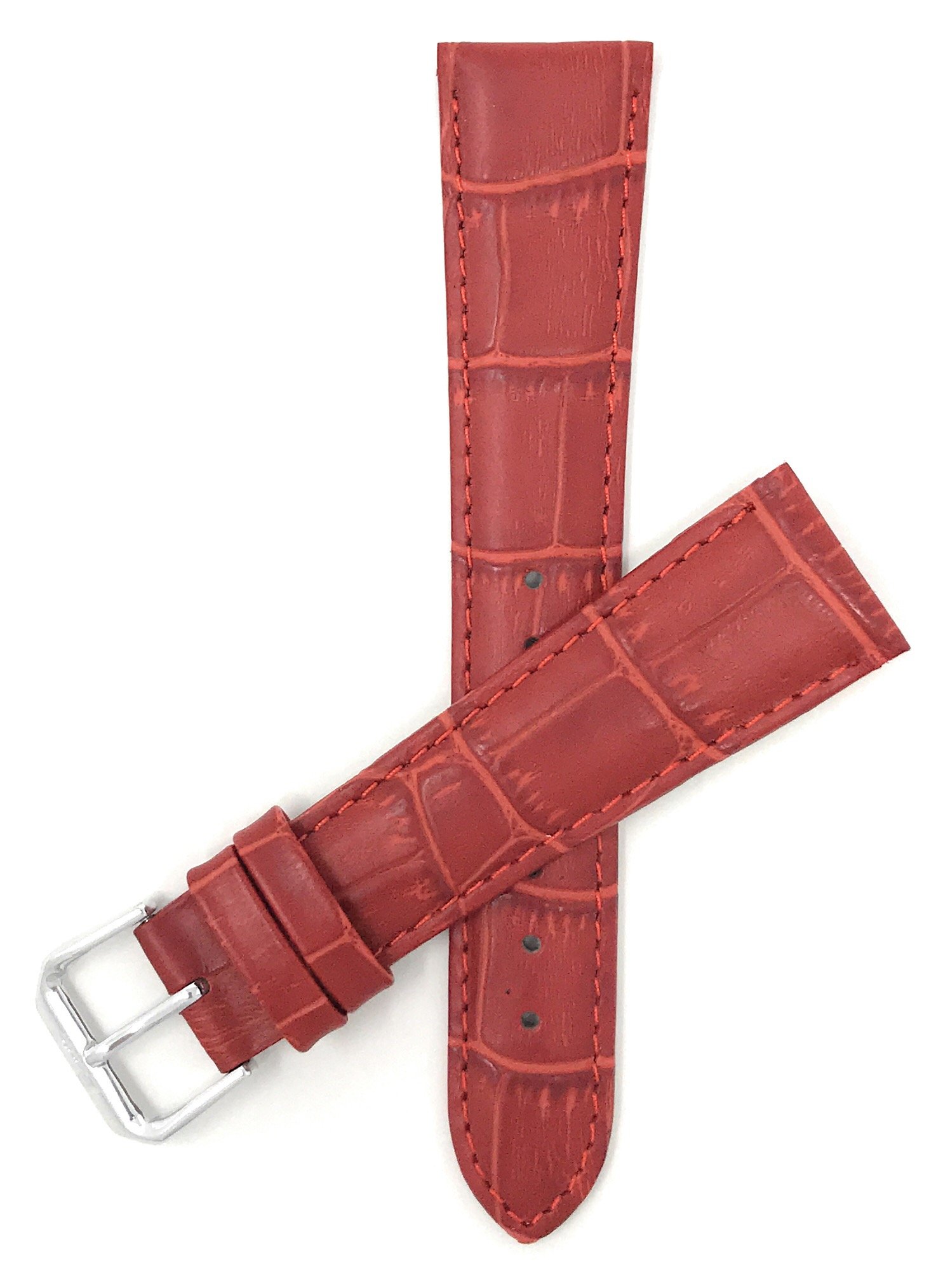 Bandini 12mm Womens Italian Leather Watch Band Strap - Red - Alligator Pattern, Red, 12MM