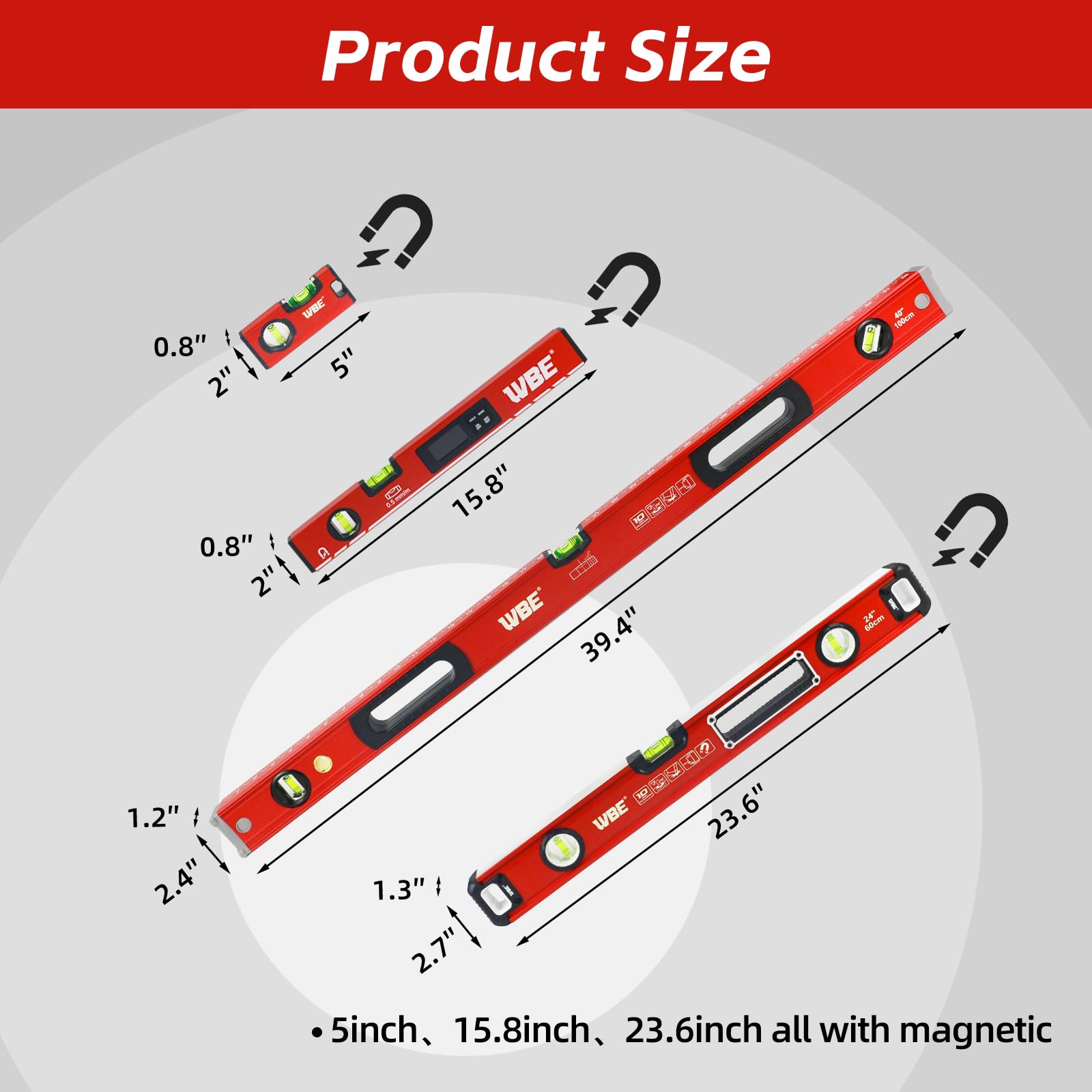 WBE Level Set - 4 Piece Torpedo & Digital Levels -2